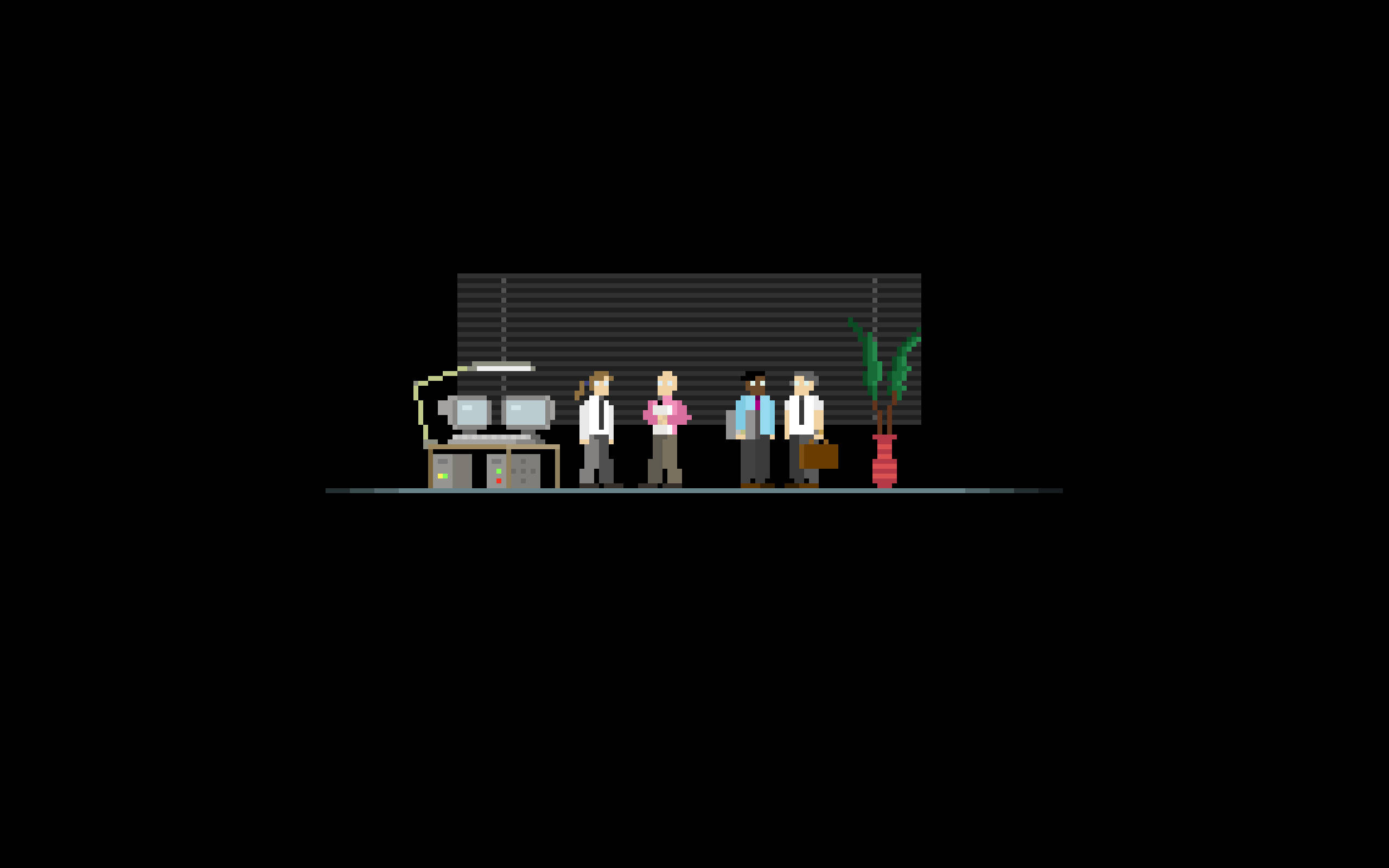 Dark Pixel, pixel-art, office scene, 2K Desktop Wallpaper