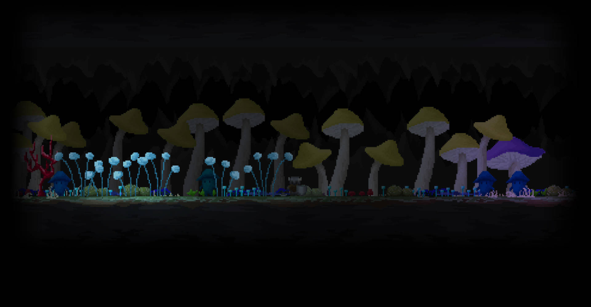 Dark Pixel, pixel-art forest floor, night, Full HD Desktop Wallpaper