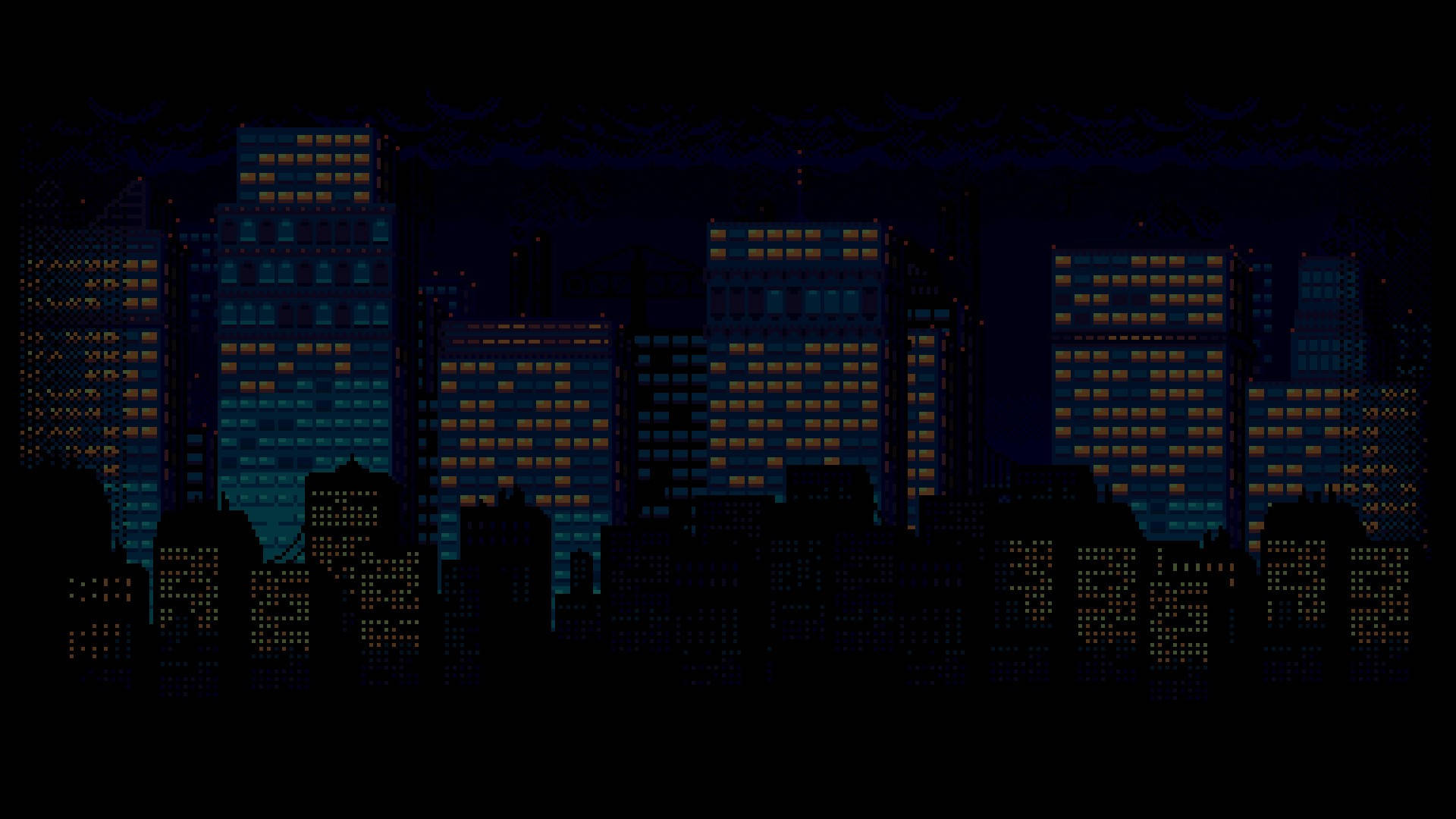 Dark Pixel, city skyline, night, Full HD Desktop Wallpaper