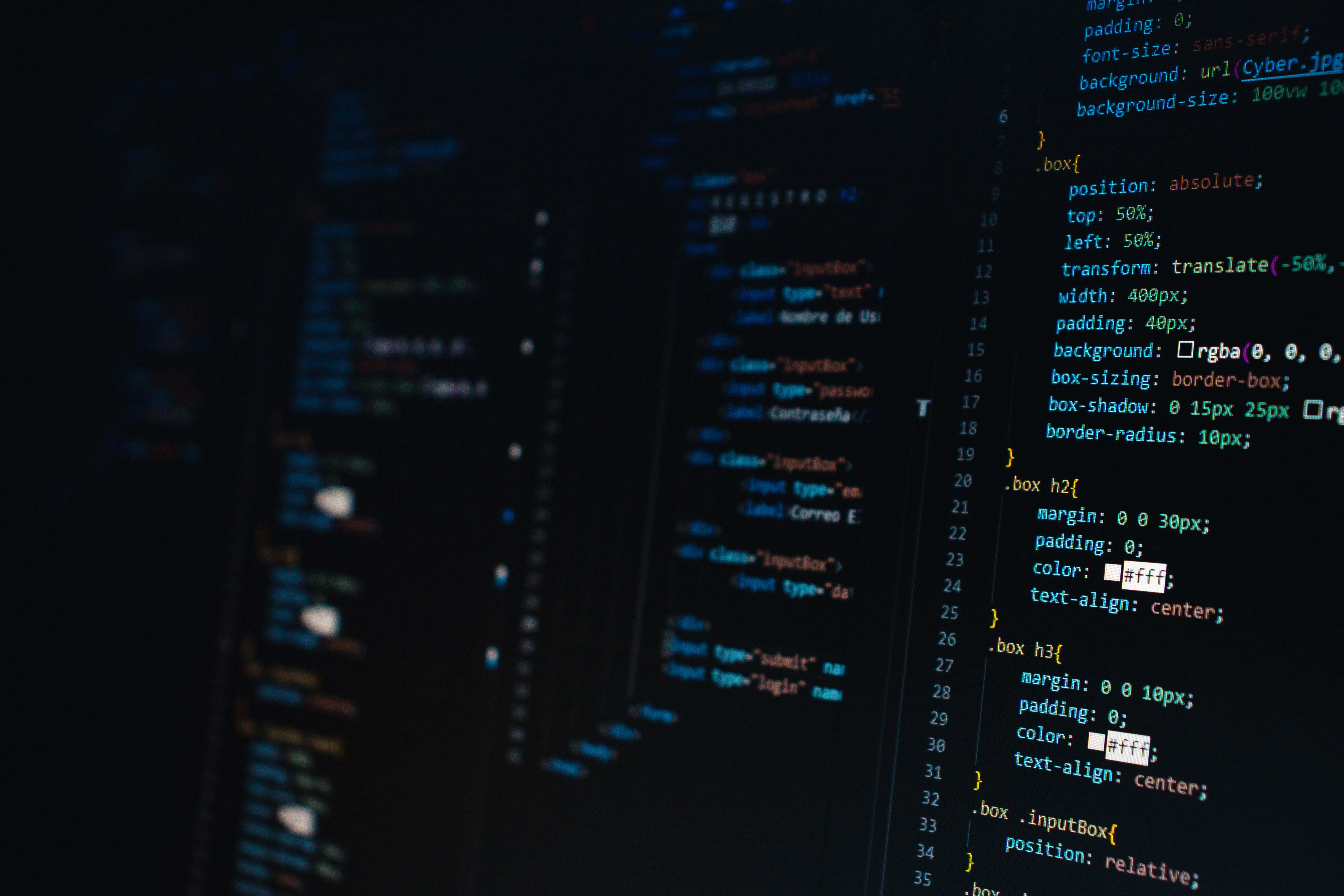 codinginthe dark theme, glowing lines of code, computer screen, 5K Desktop Wallpaper