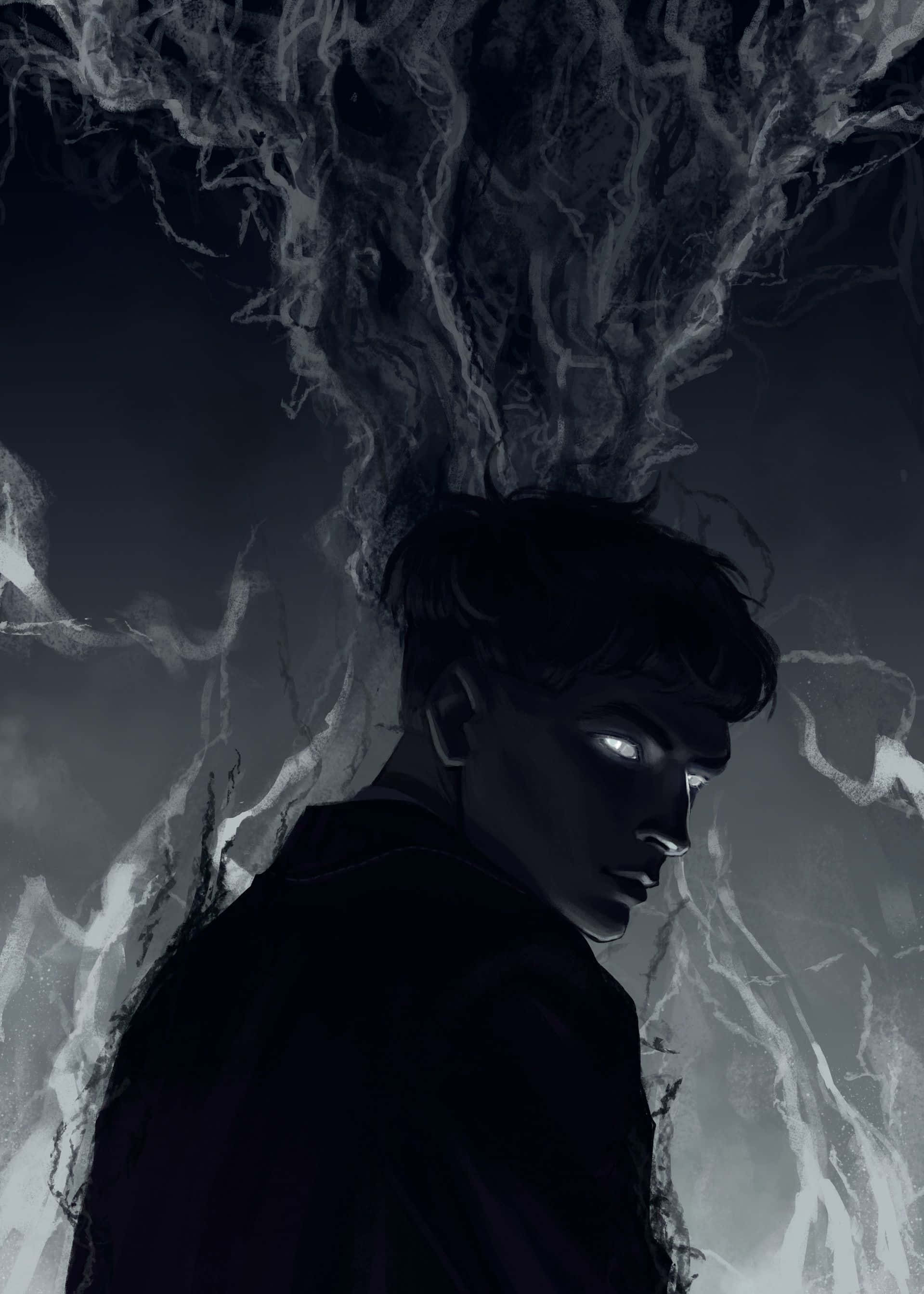 Dark Power, dark-haired man, glowing eyes, 2K Phone Wallpaper