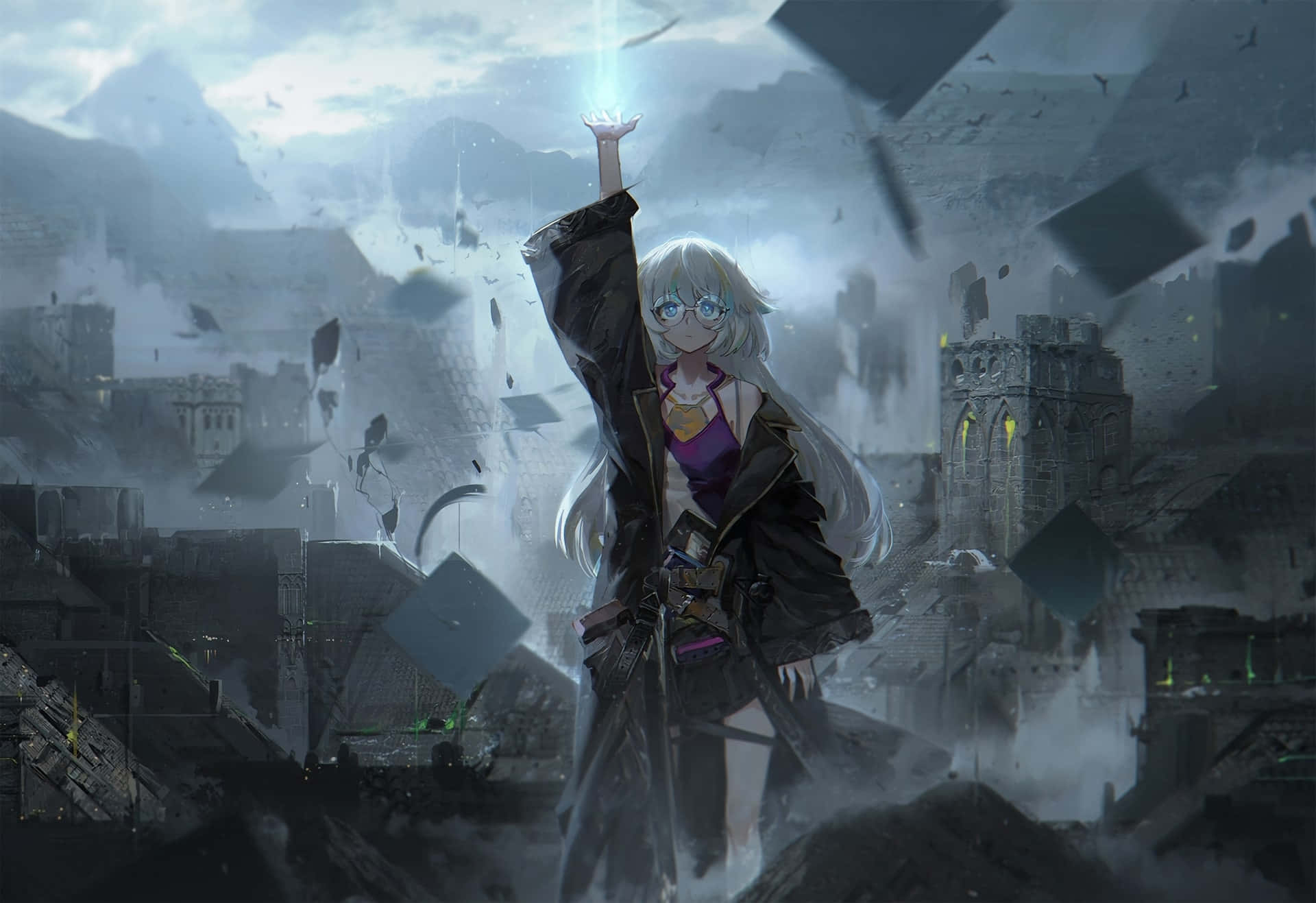 Dark Power, silver-haired anime girl, dark coat, Full HD Desktop Wallpaper