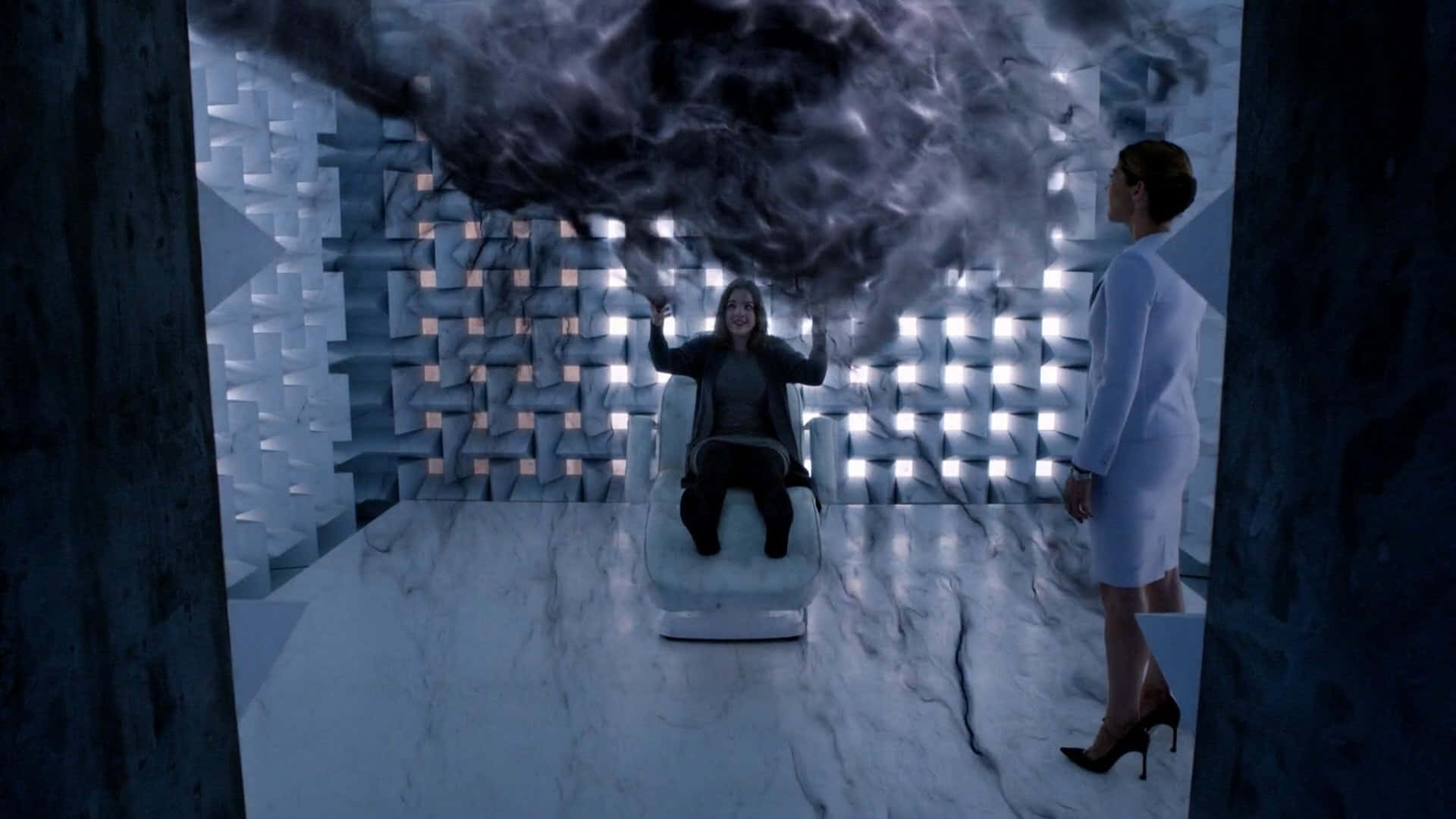 Dark Power, futuristic white chair, dark storm clouds, Full HD Desktop Wallpaper