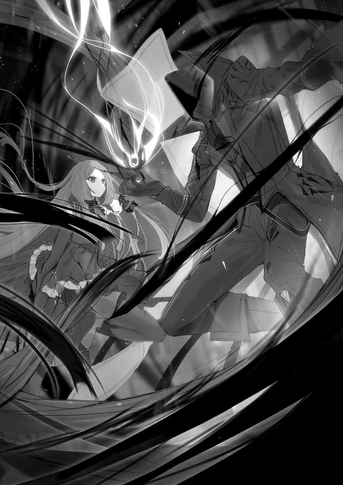 Dark Power, black and white anime scene, girl with long hair, HD Phone Wallpaper