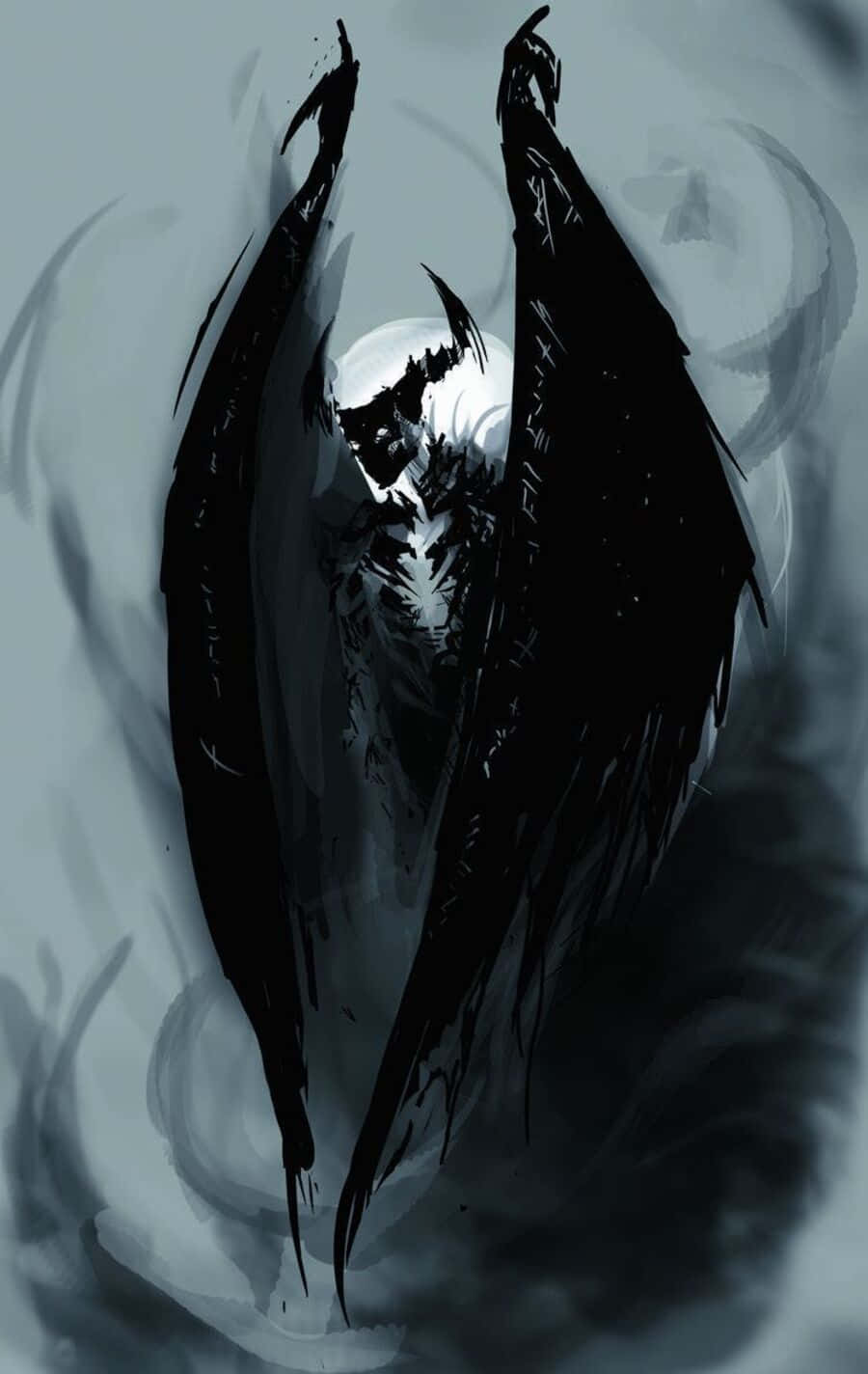 Dark Power, dark-winged demonic figure, glowing eyes, HD Phone Wallpaper