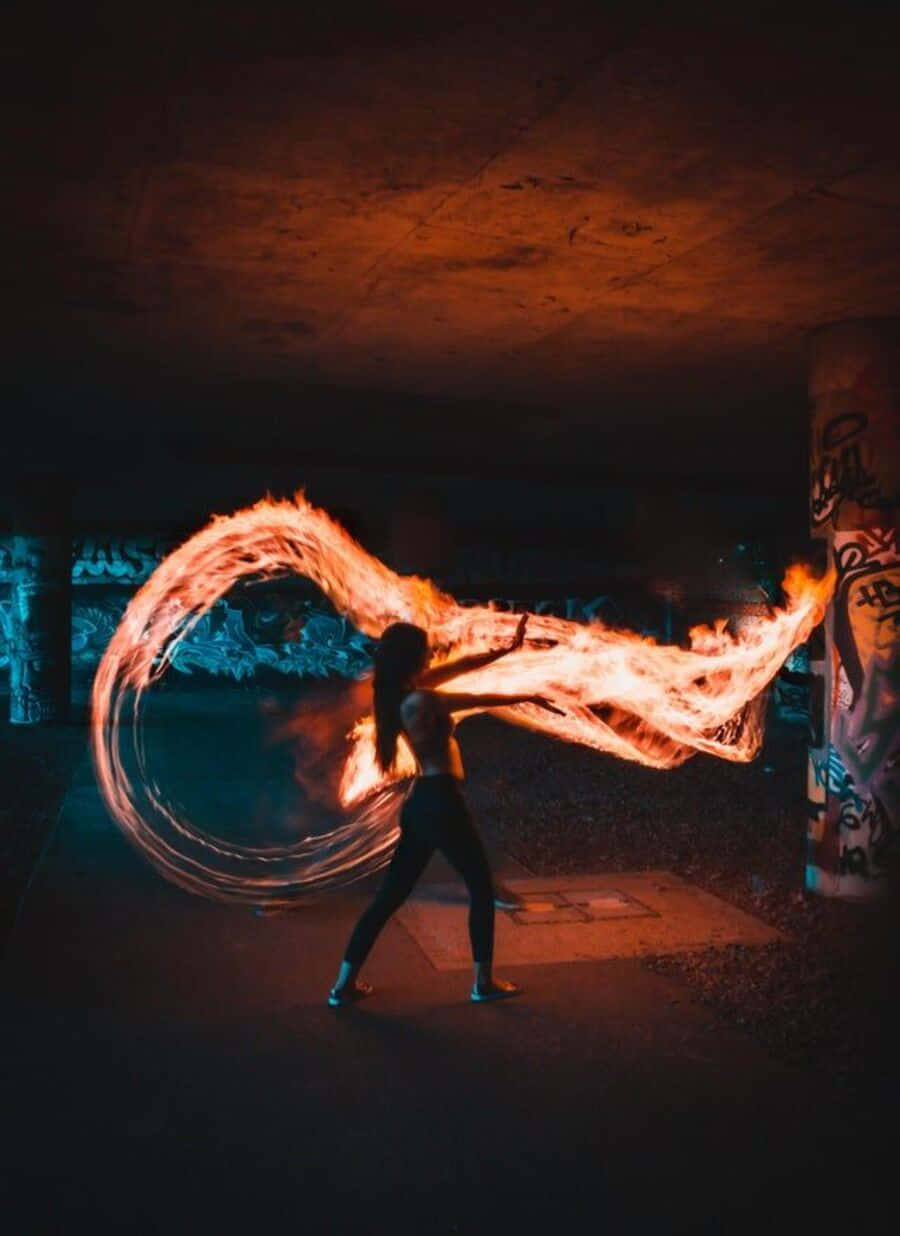 Dark Power, fiery whip, graffiti-covered bridge, SD Phone Wallpaper