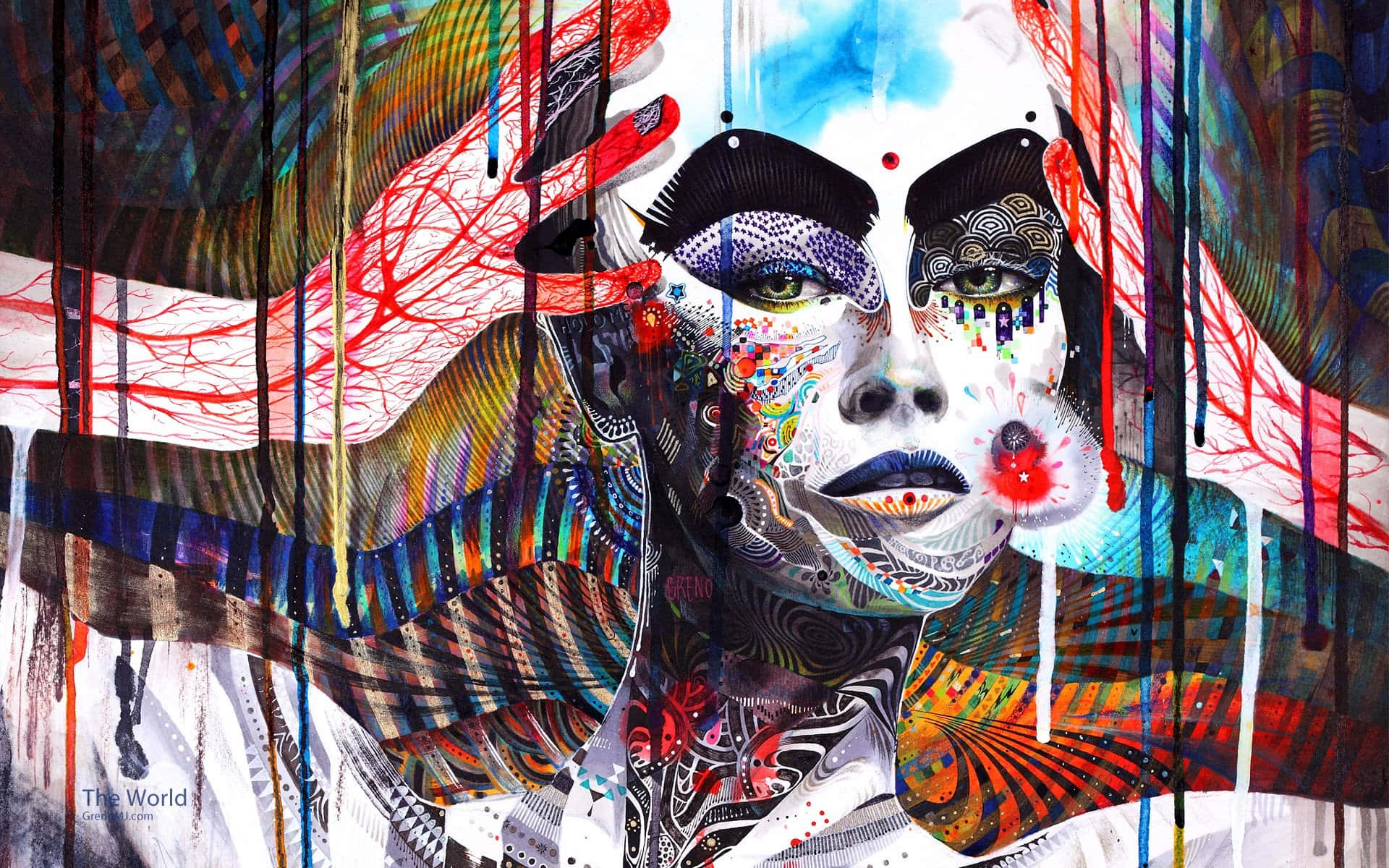 Dark Psychedelic HD, vibrant abstract portrait, woman, Full HD Desktop Wallpaper