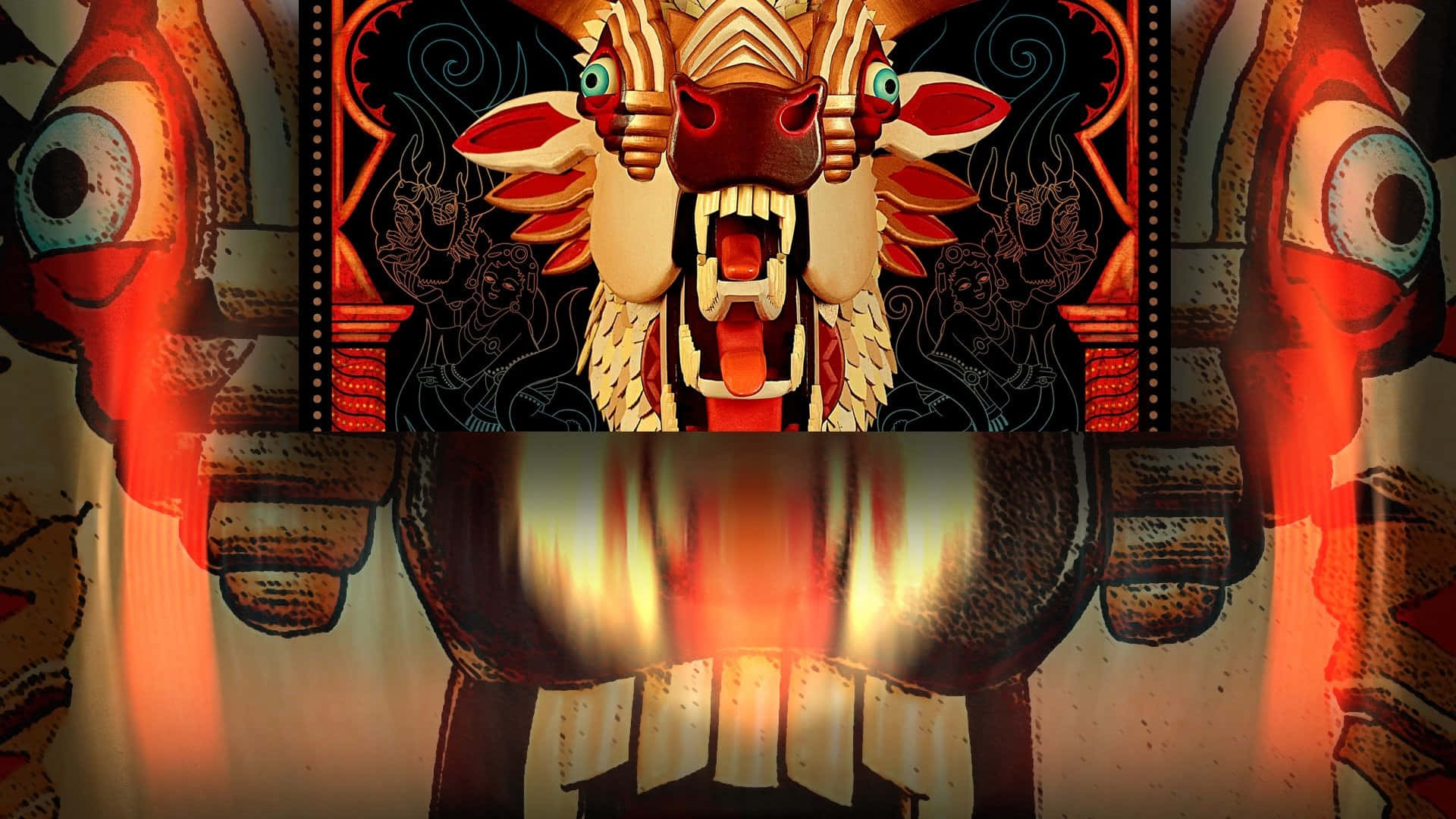 jaguar-headed deity, glowing eyes, intricate patterns, Full HD Desktop Wallpaper