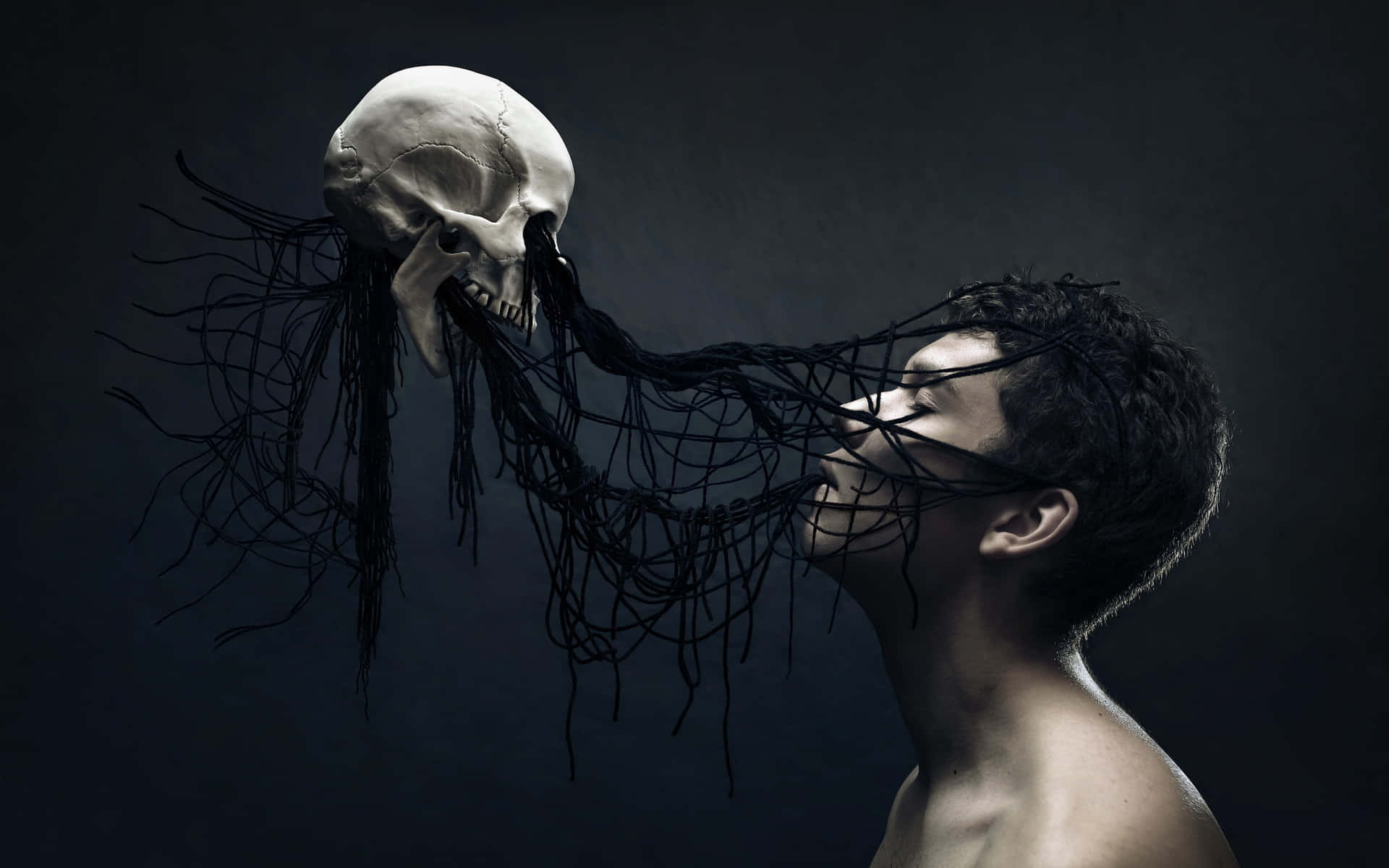 Dark Psychedelic HD, man, black tendrils, Full HD Desktop Wallpaper