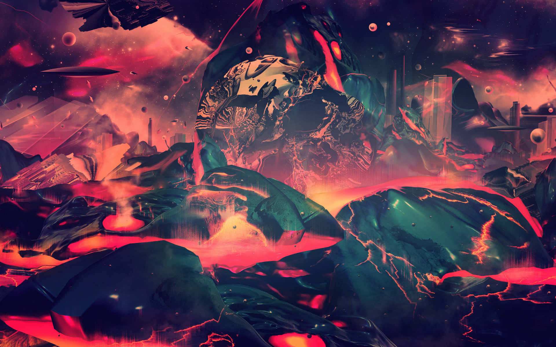 Dark Psychedelic HD, lava, glowing red lava flows, Full HD Desktop Wallpaper