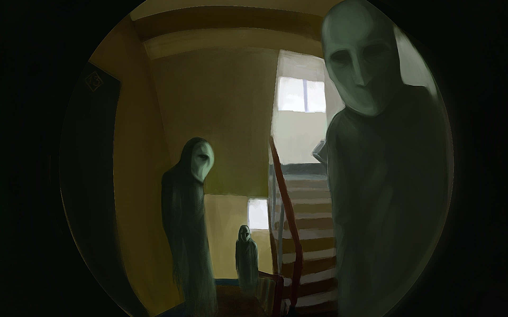 Dark Psychedelic HD, white mask, ghostly figures, Full HD Desktop Wallpaper