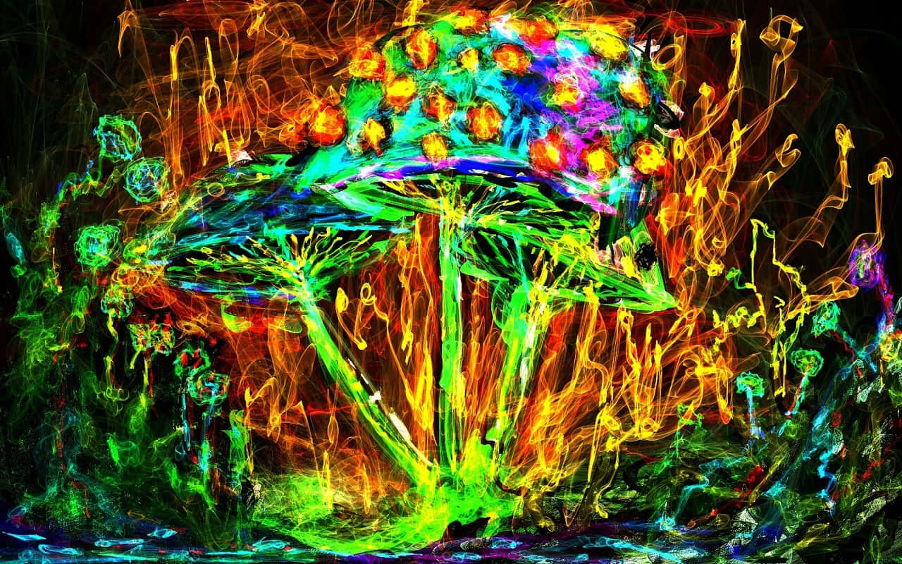 psychedelic mushroom, rainbow cap, glowing orange spots, HD Desktop Wallpaper