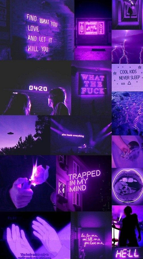 Dark Purple Aesthetic, neon signs, surreal imagery, SD Phone Wallpaper