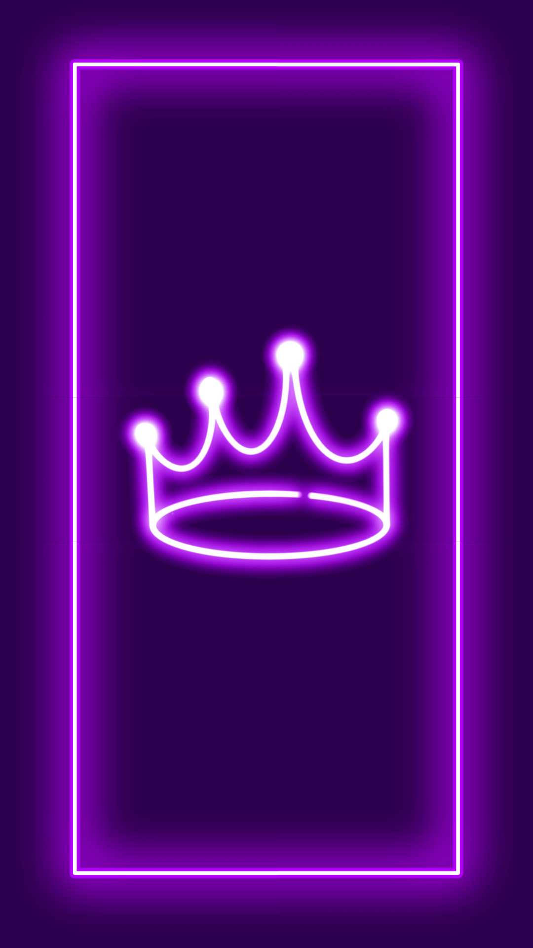 Dark Purple Aesthetic, glowing white neon crown icon, vibrant purple neon rectangle, Full HD Phone Wallpaper