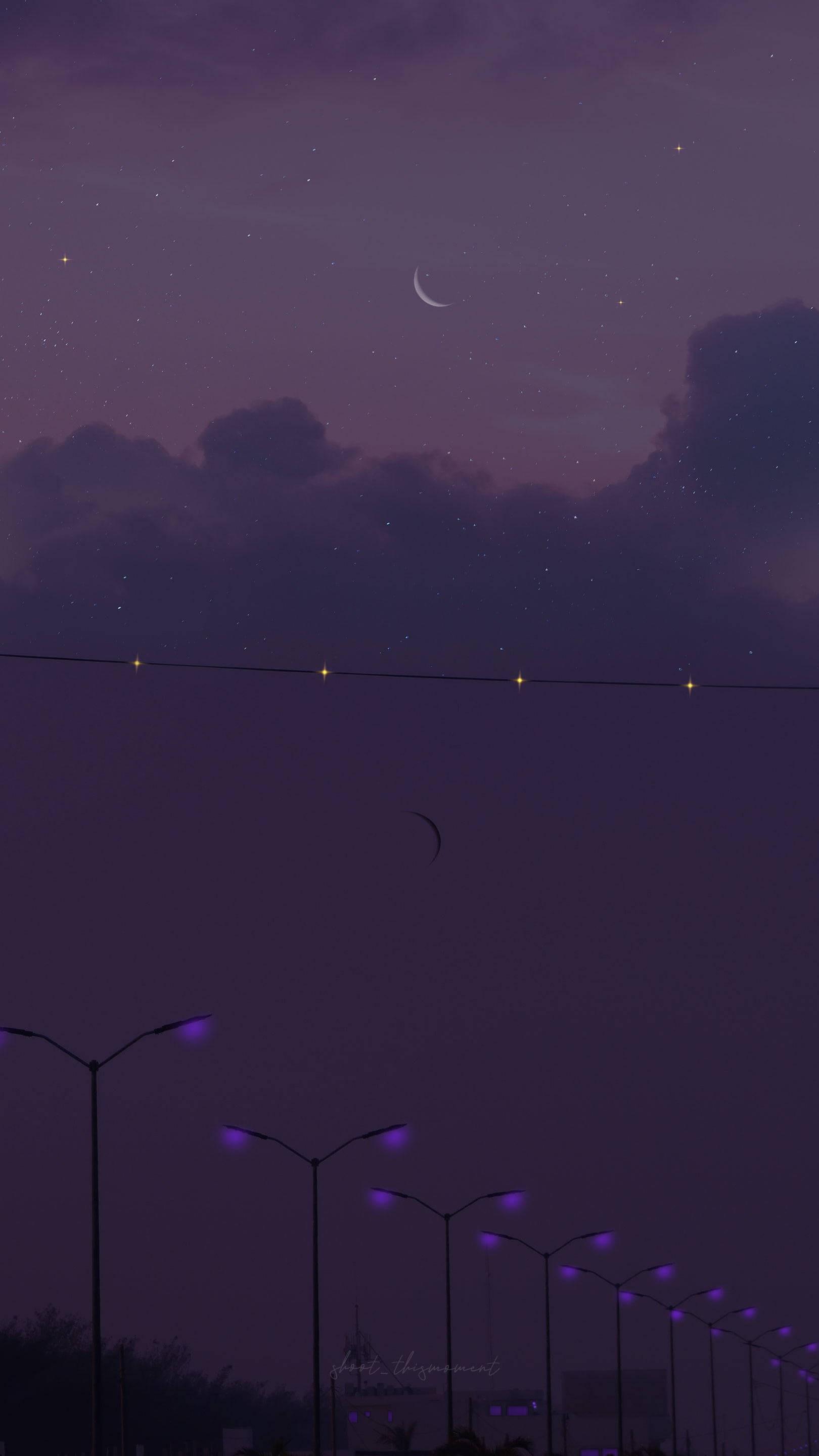 Dark Purple Aesthetic, crescent moon, stars, 2K Phone Wallpaper