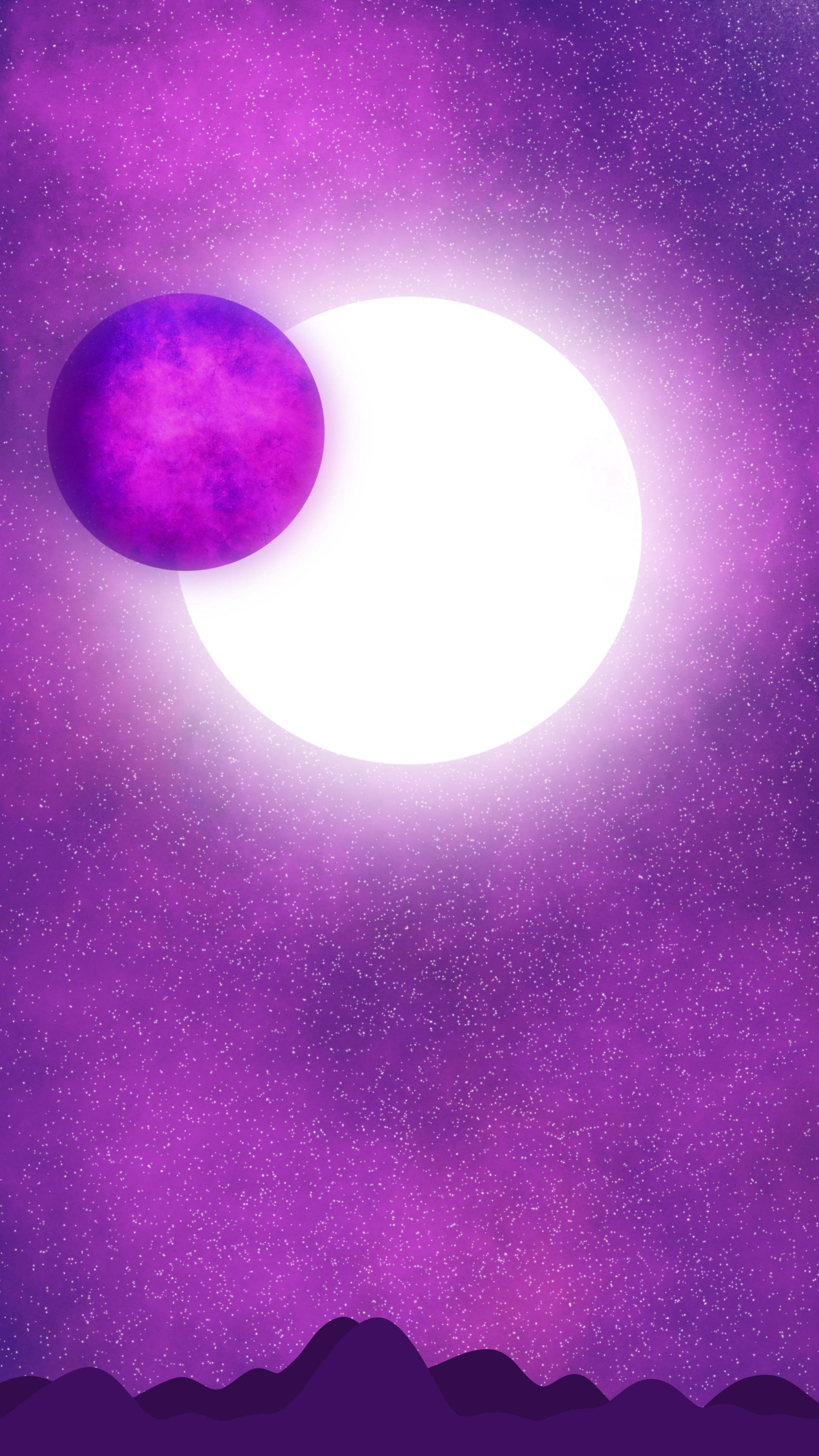 Dark Purple Aesthetic, eclipse art, glowing white sun, 4K Phone Wallpaper