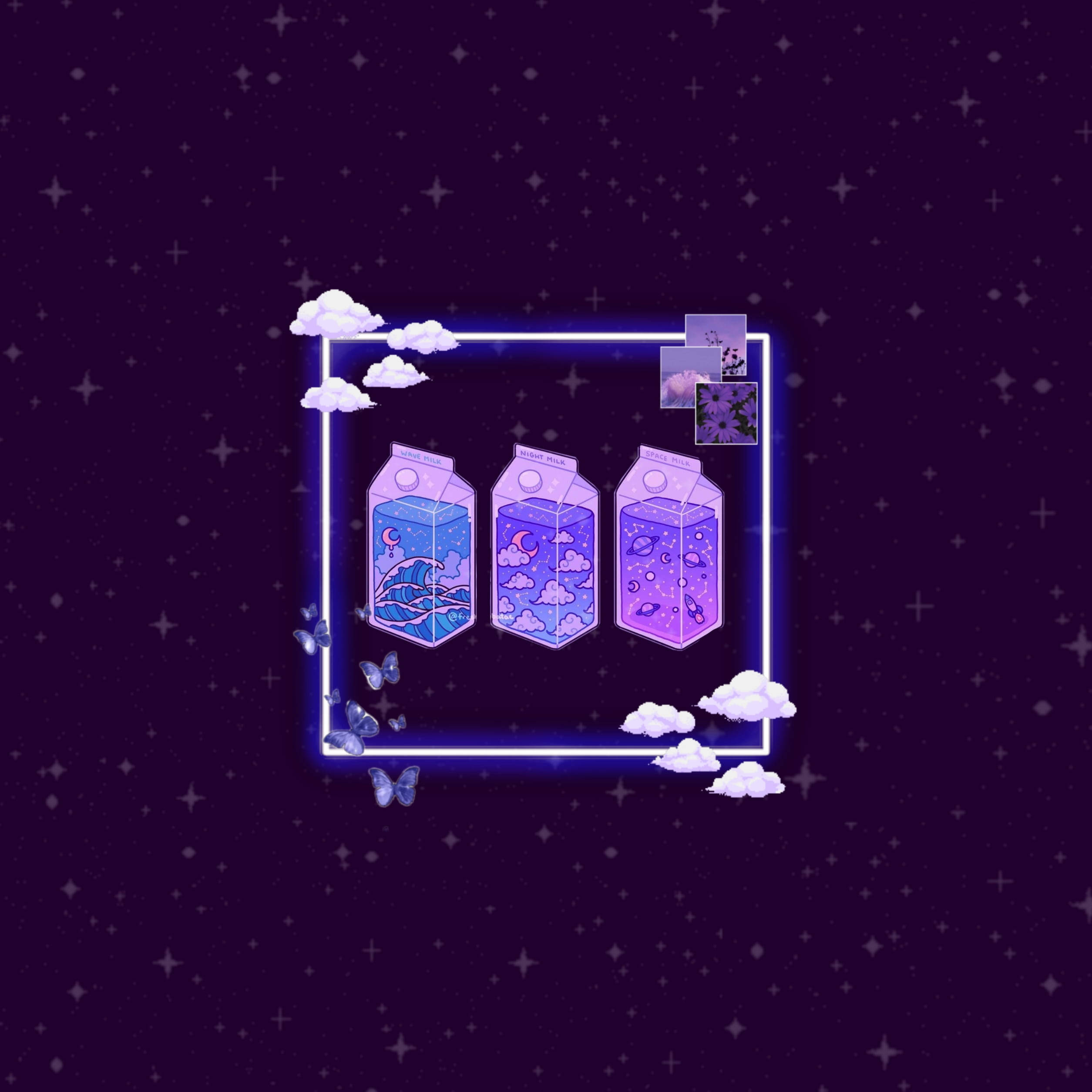 Dark Purple Aesthetic, glowing purple milk cartons, starry night sky, Full HD Desktop Wallpaper