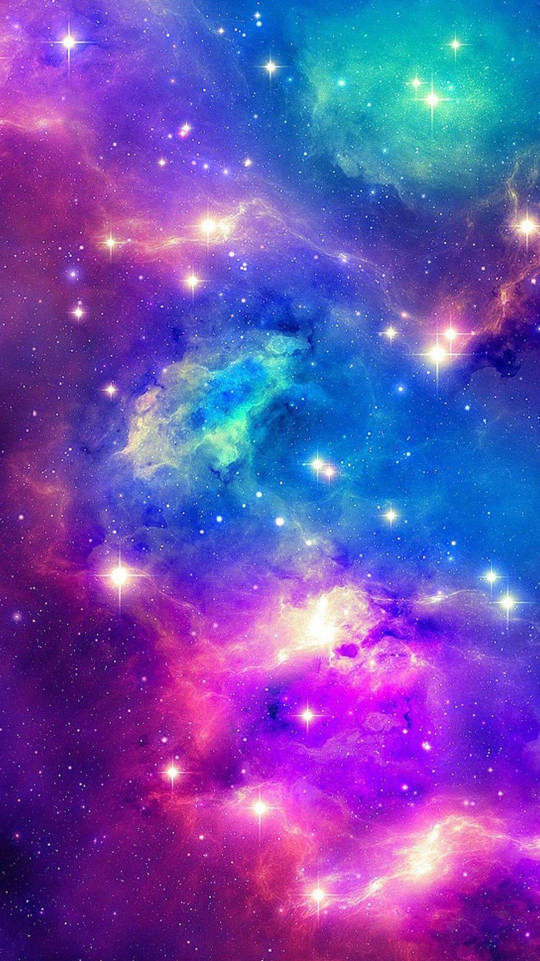 Neon Pastel Galaxy Nebula, purple blue, teal, Full HD Phone Wallpaper