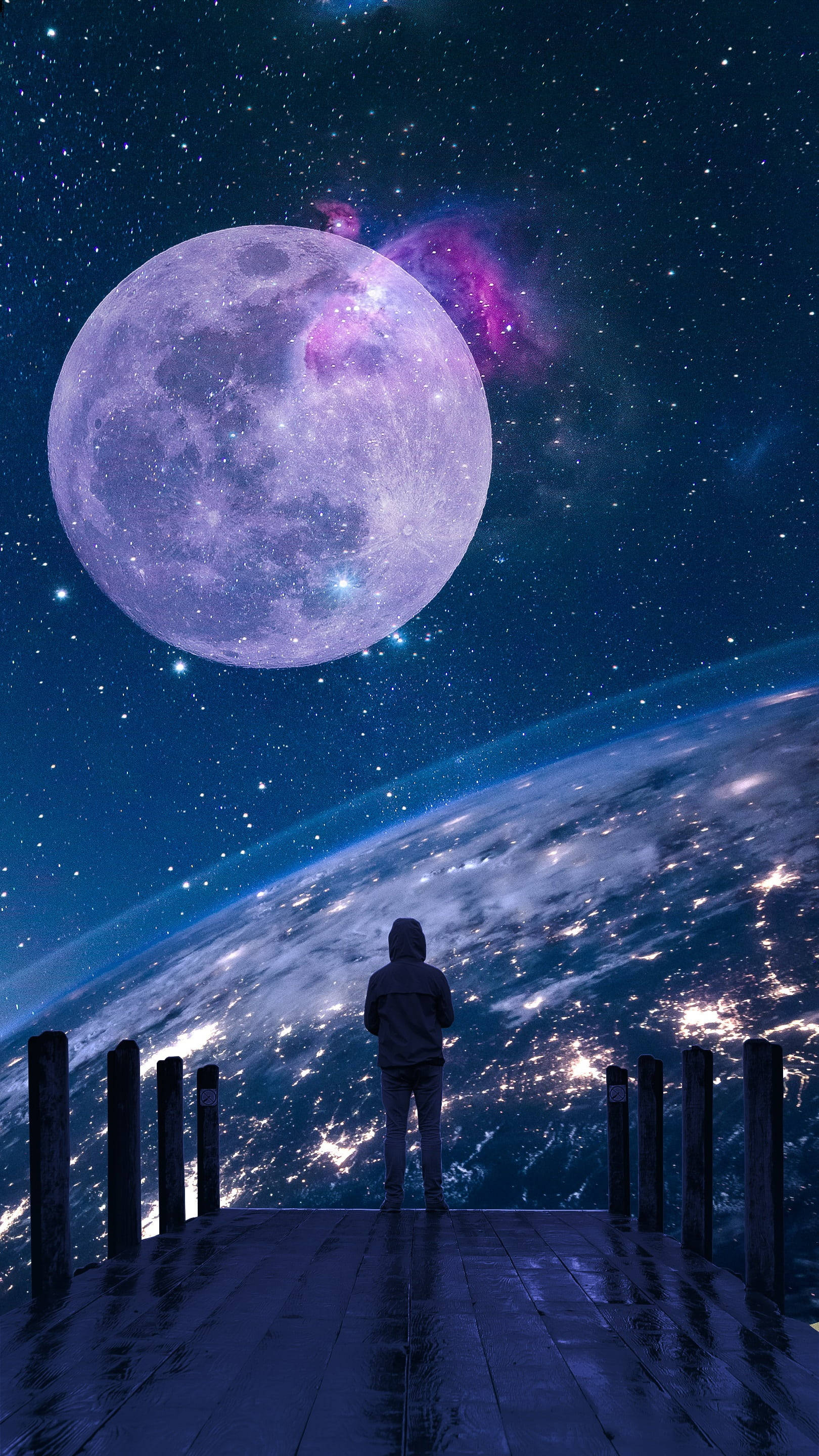 Dark Purple Aesthetic, full moon, giant purple moon, 2K Phone Wallpaper
