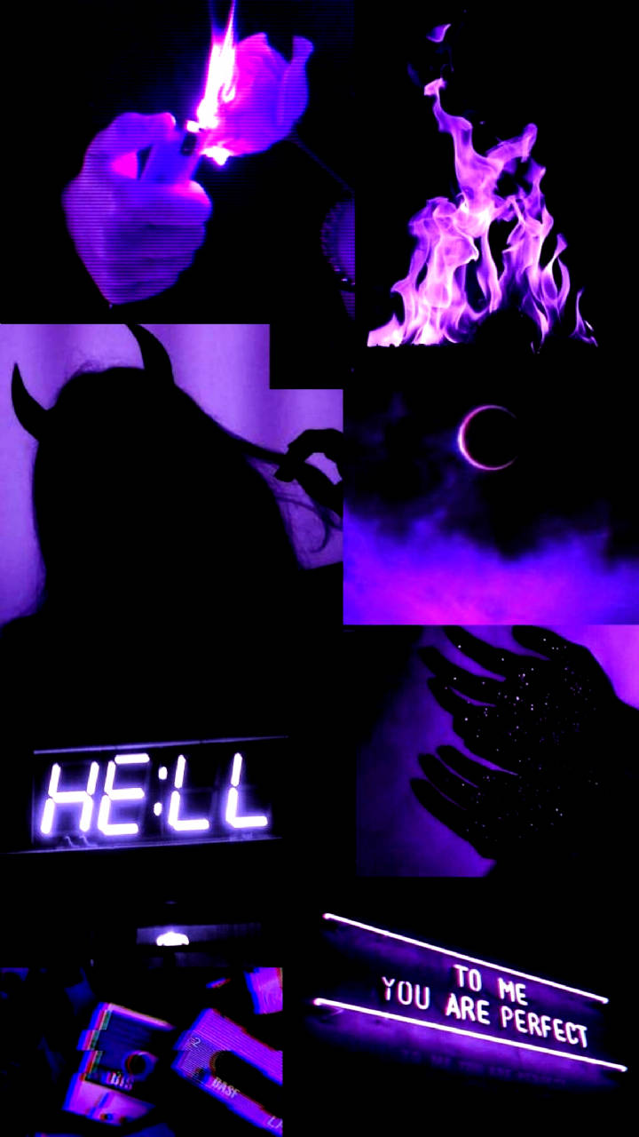 dark purple, neon signs, flames, HD Phone Wallpaper