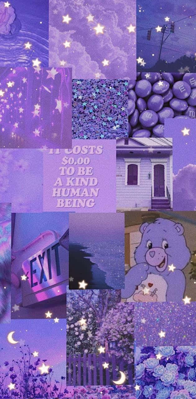 Starry Purple Collage, stars, glitter candy Care Bear, HD Phone Wallpaper
