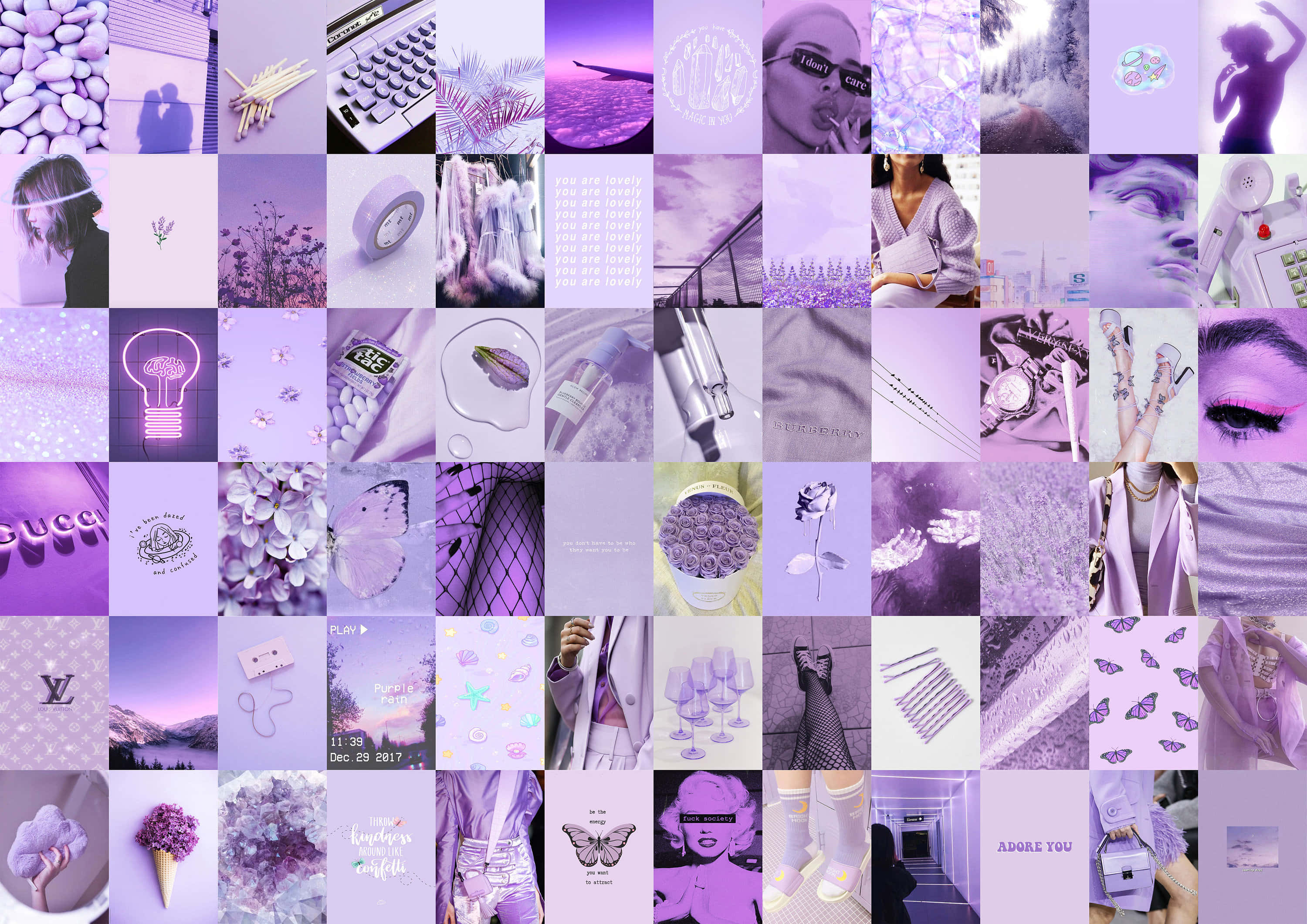 Purple Aesthetic Collage, vibrant purple, dreamy aesthetic, 2K Desktop Wallpaper