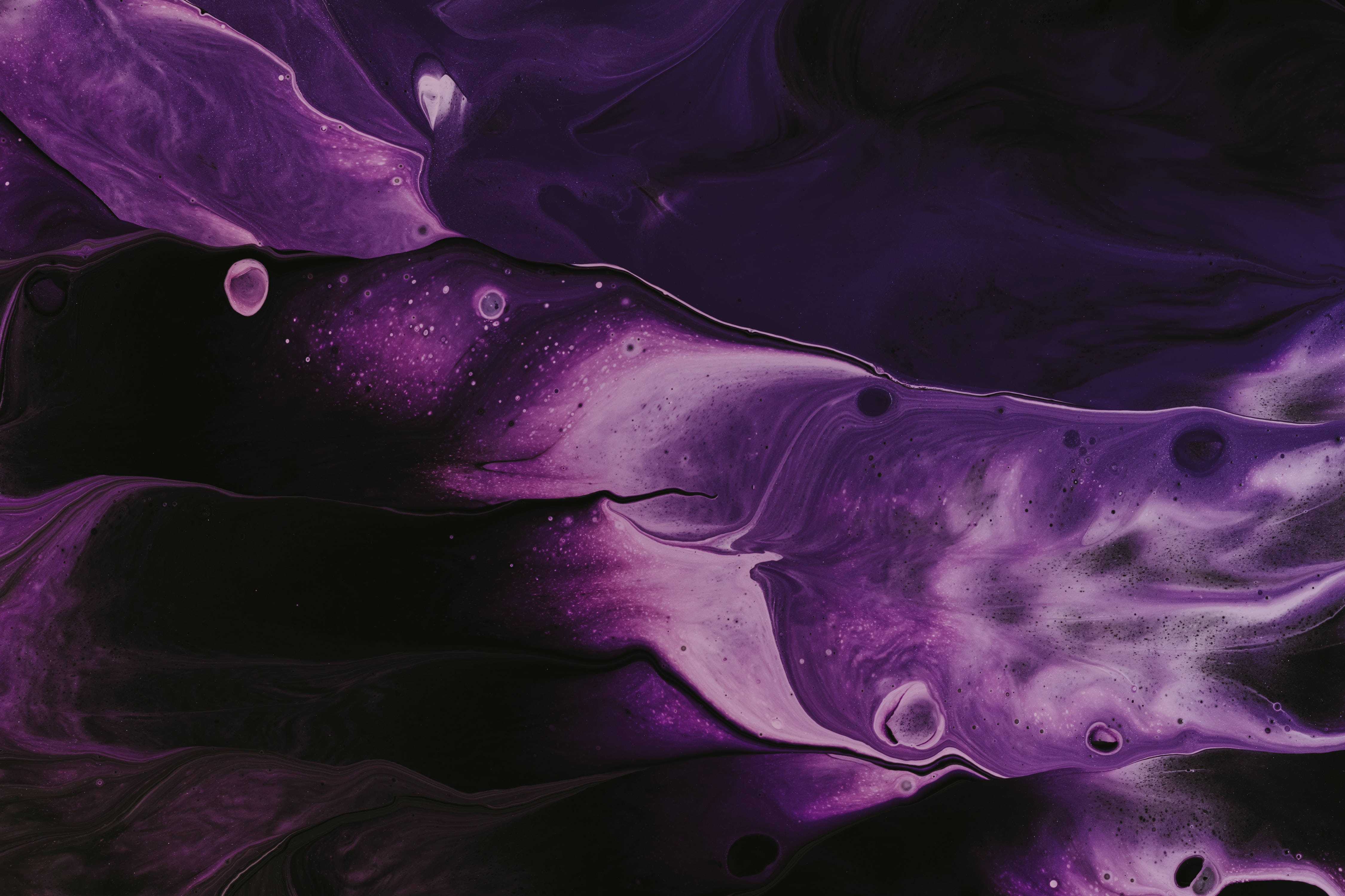 purple liquid, black and white swirls, cosmic abstract pattern, 4K Desktop Wallpaper
