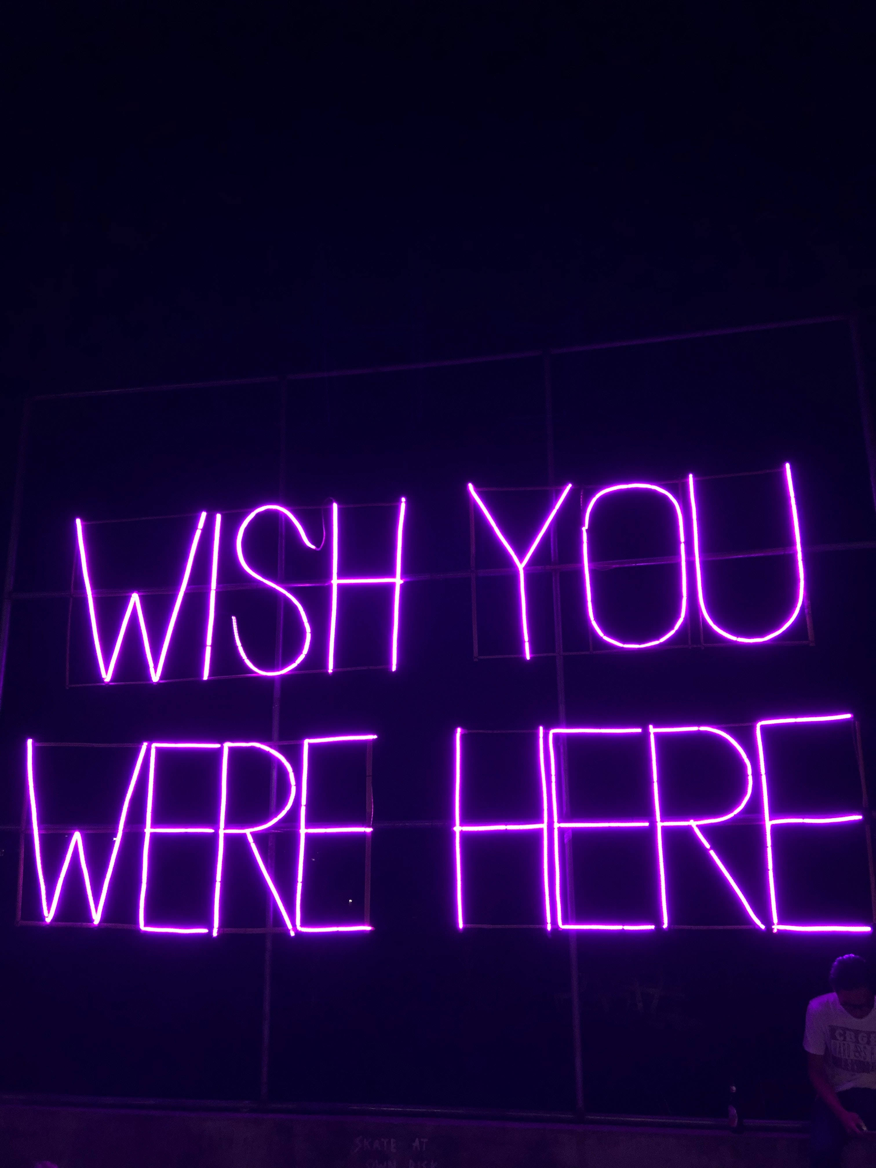 WISH YOU WERE HERE, dark purple, neon sign, 4K Phone Wallpaper