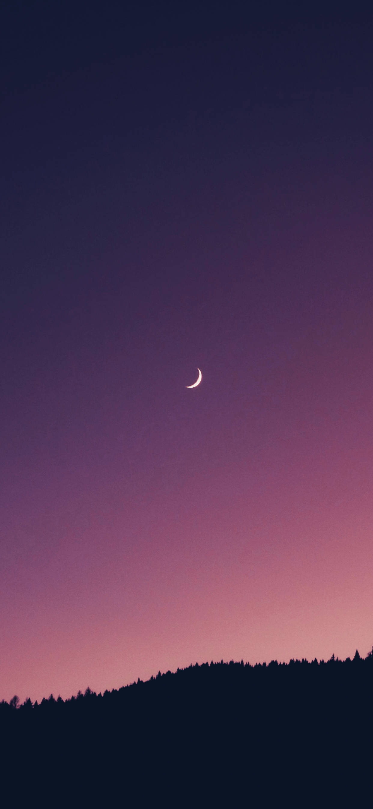 crescent moon, twilight sky, dark forest silhouette, 2K Phone Wallpaper