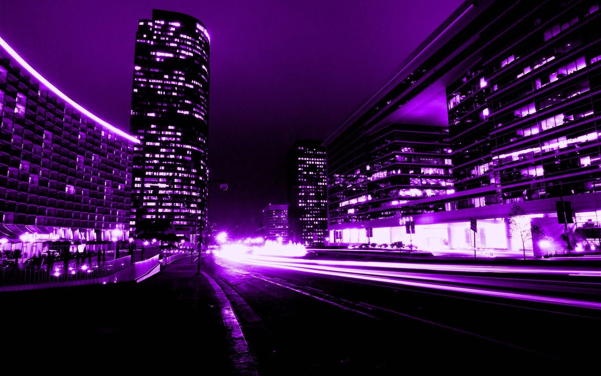 Dark Purple, neon purple, night cityscape, Full HD Desktop Wallpaper