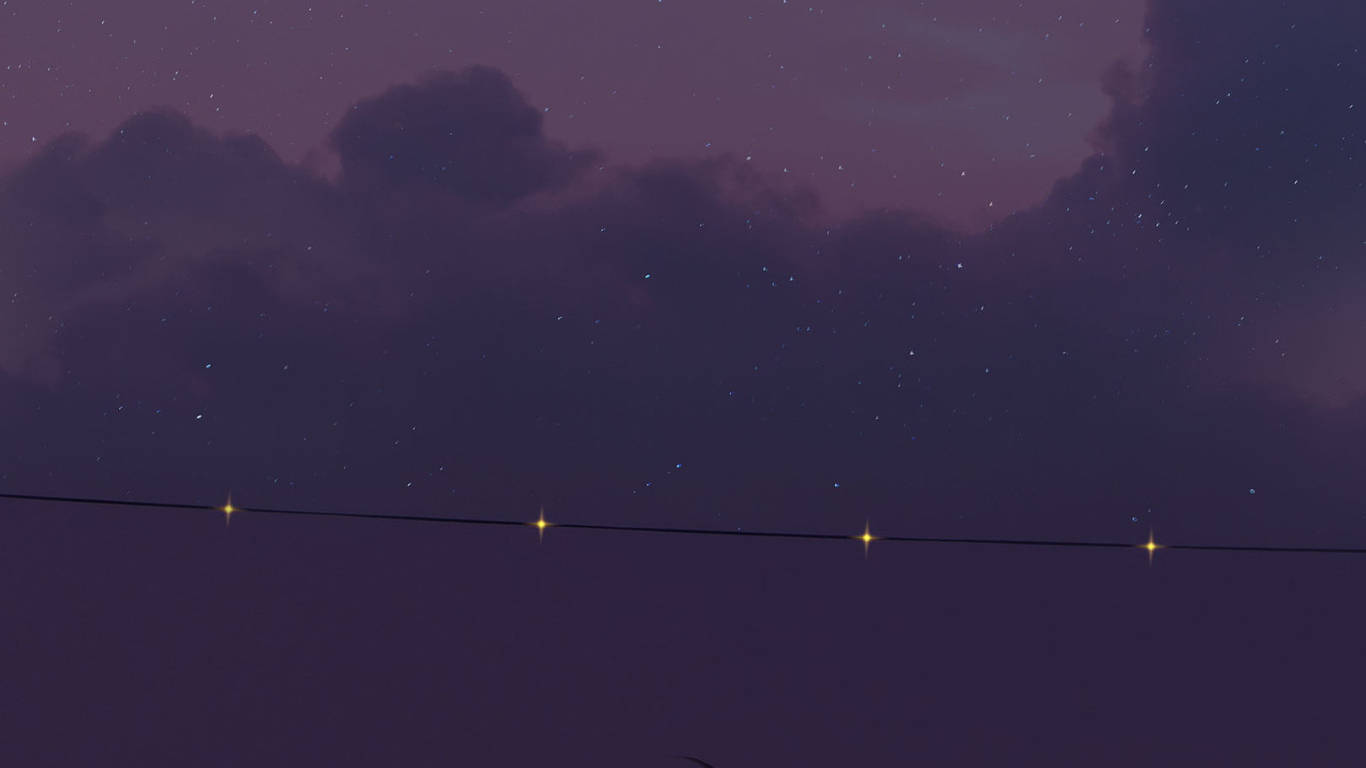 Dark Purple Clouds Hanging Lights, glowing lights, starry twilight sky, HD Desktop Wallpaper