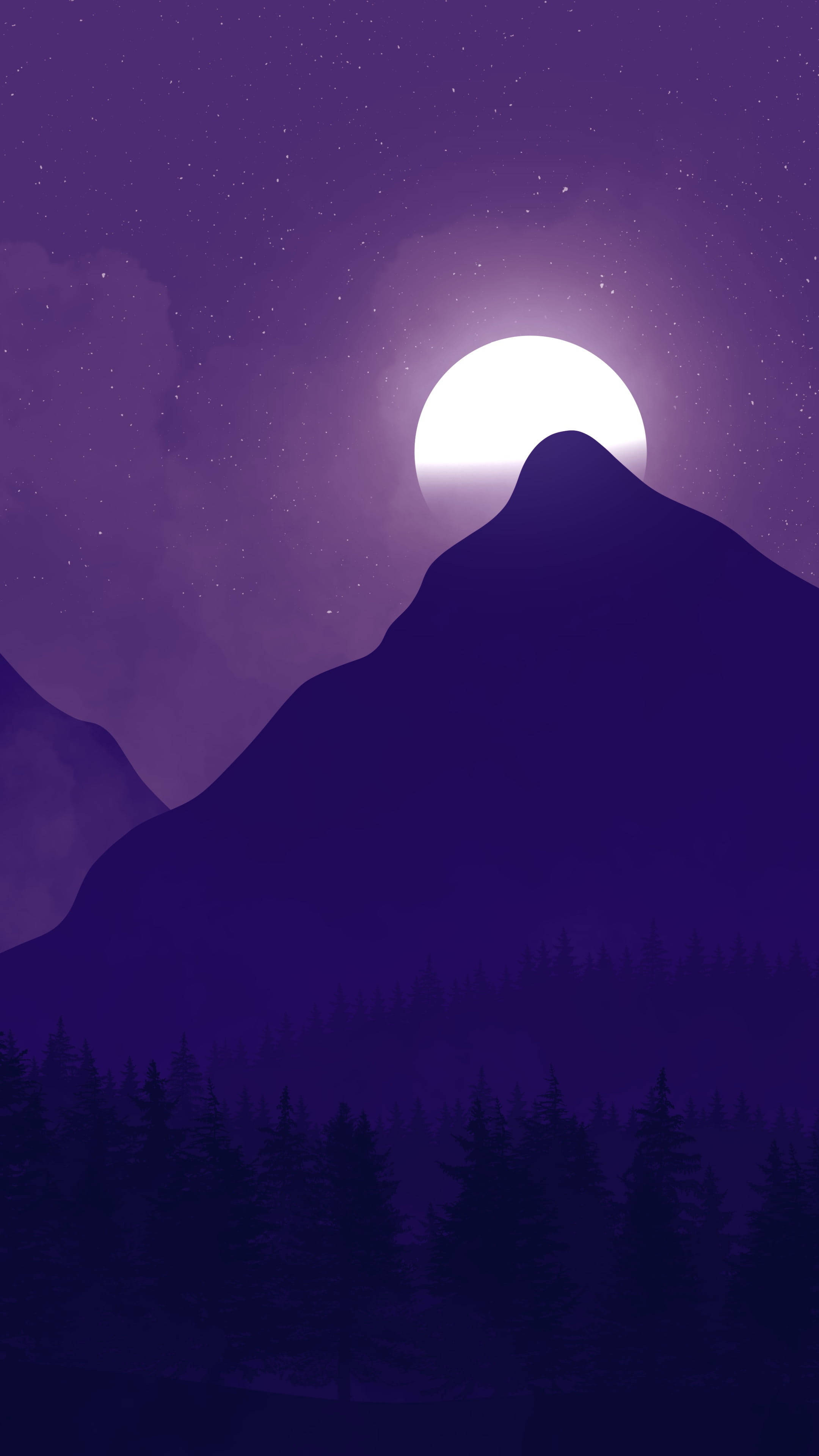 Dark Purple, mountain, full moon, 4K Phone Wallpaper