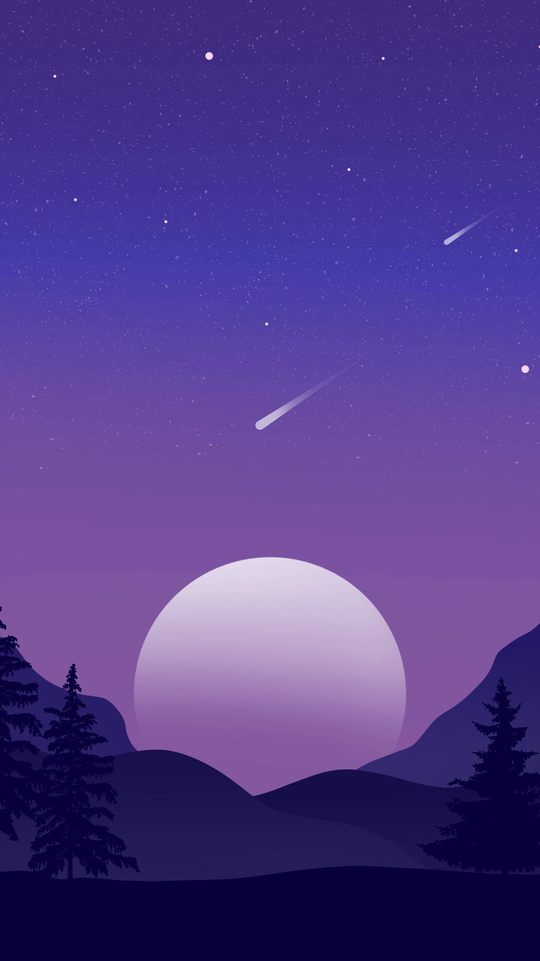 Dark Purple, Moon, Shooting Stars, 4K Phone Wallpaper