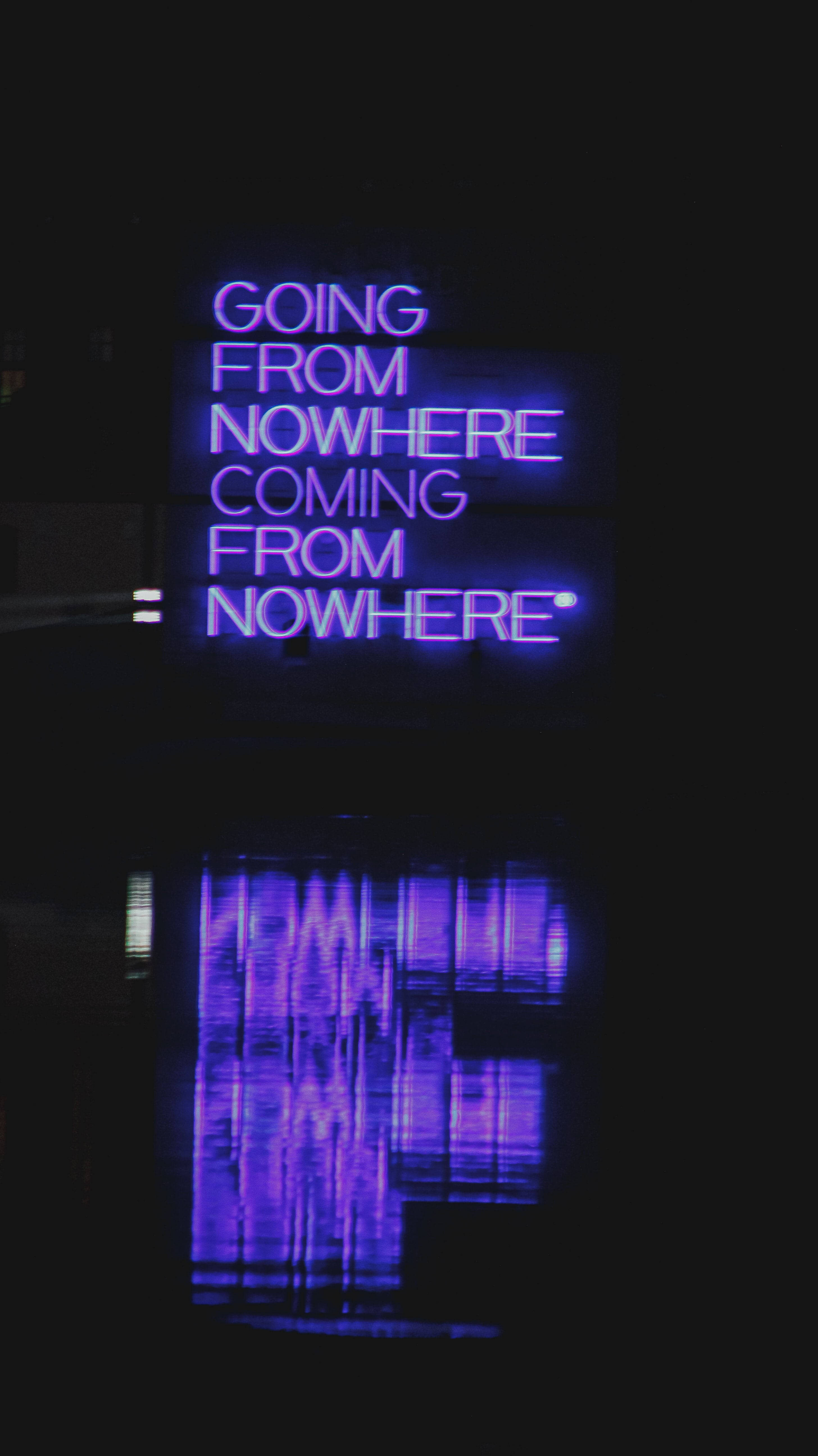 Nowhere Quote, Dark Purple, glowing purple neon sign, 5K Phone Wallpaper