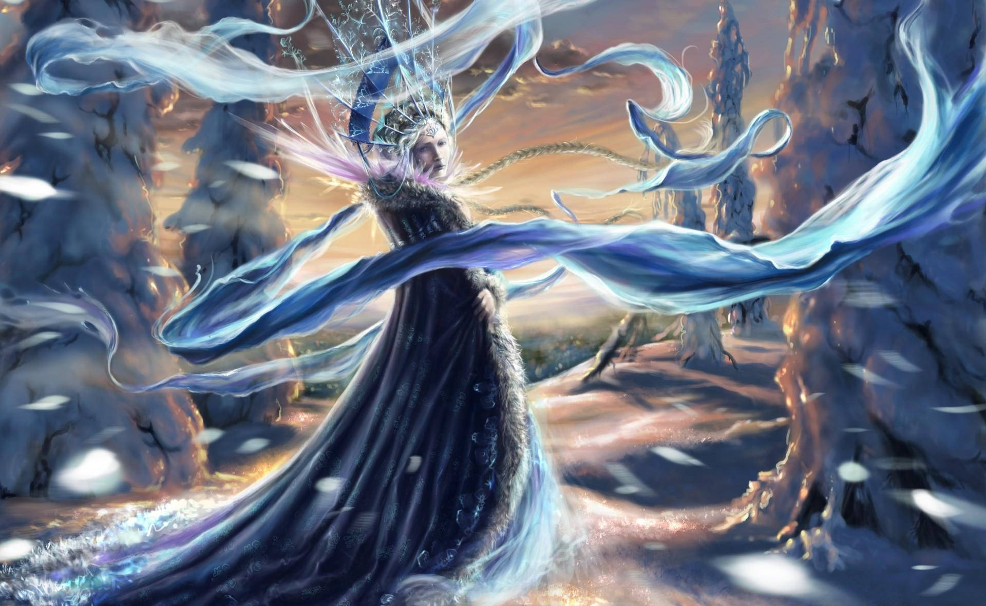 Queen, winter cold forest, frozen crystalline forest, Full HD Desktop Wallpaper
