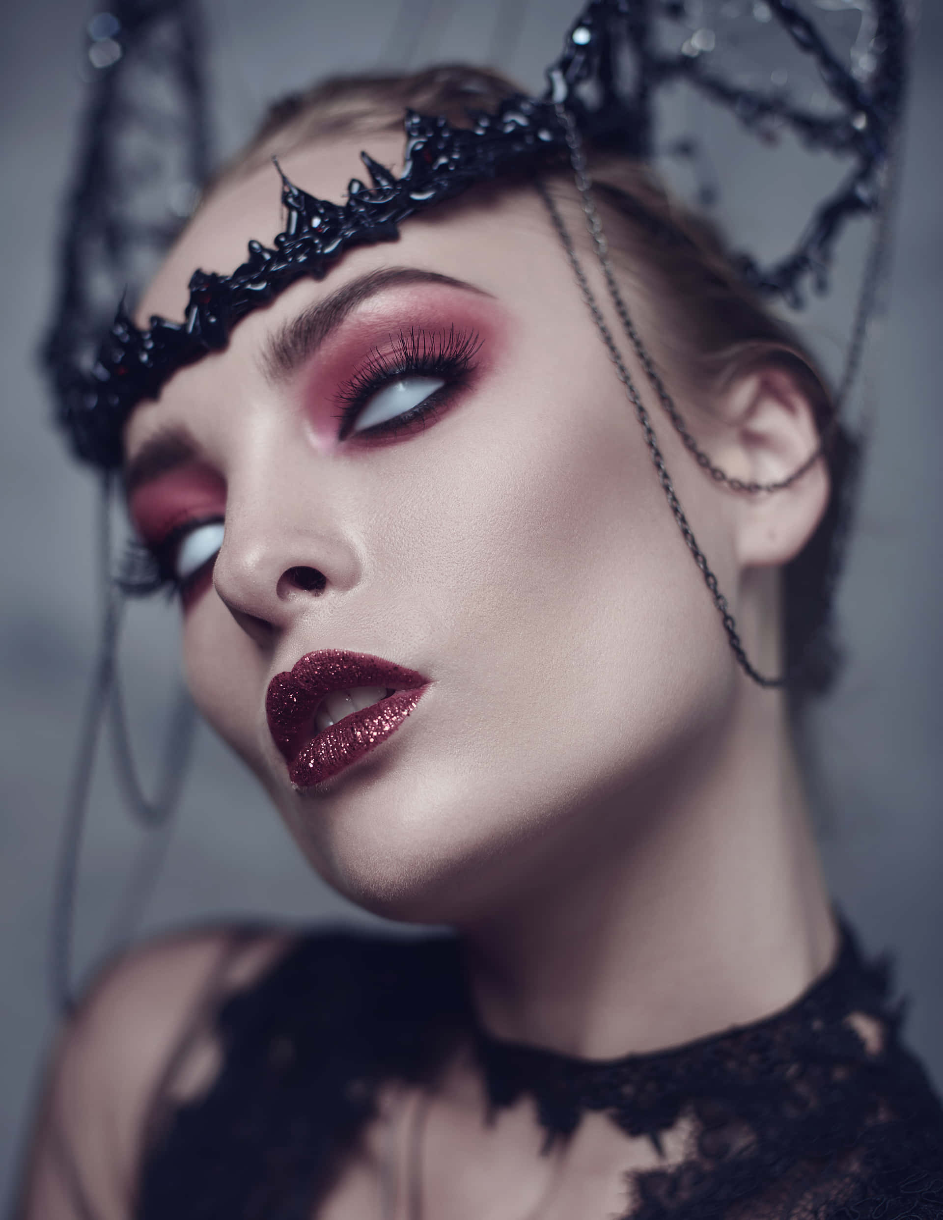 Dark Queen, red glitter makeup, black spiked crown, Full HD Phone Wallpaper
