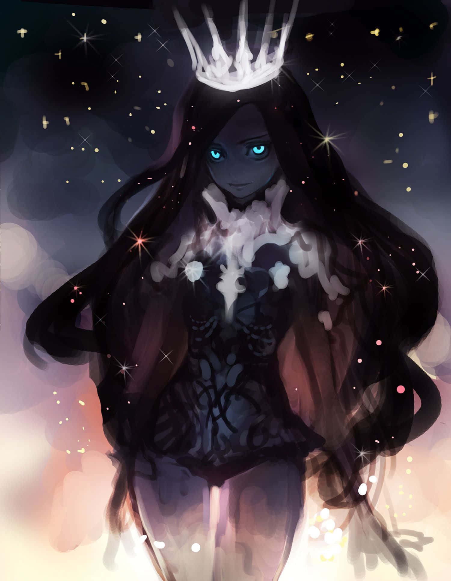 Dark Queen, anime queen, glowing blue eyes, Full HD Phone Wallpaper