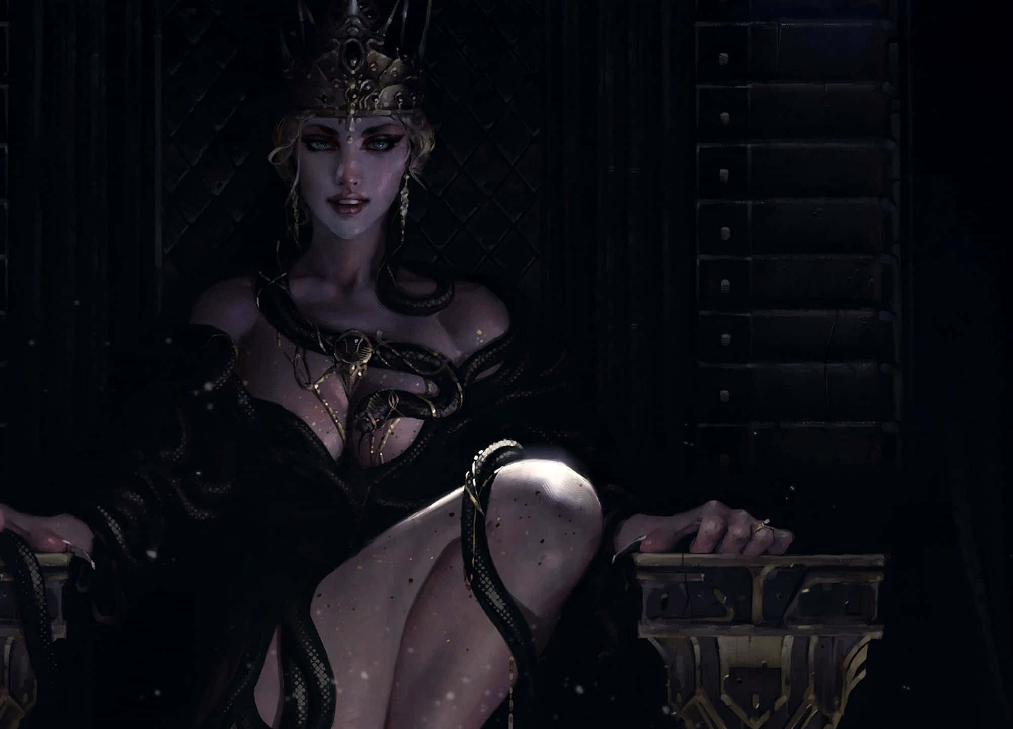 Dark Queen, 2000 x 1440, golden crown, Full HD Desktop Wallpaper