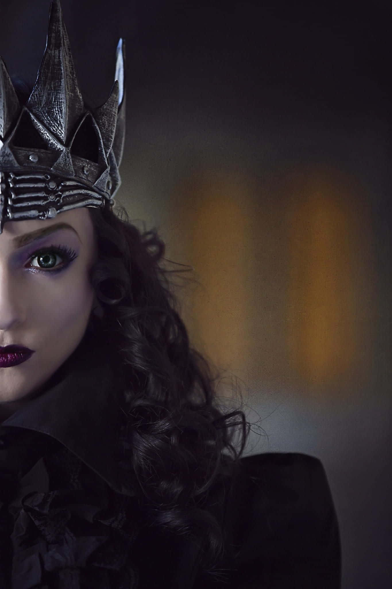Dark Queen, spiked metallic crown, dark curly hair, Full HD Phone Wallpaper