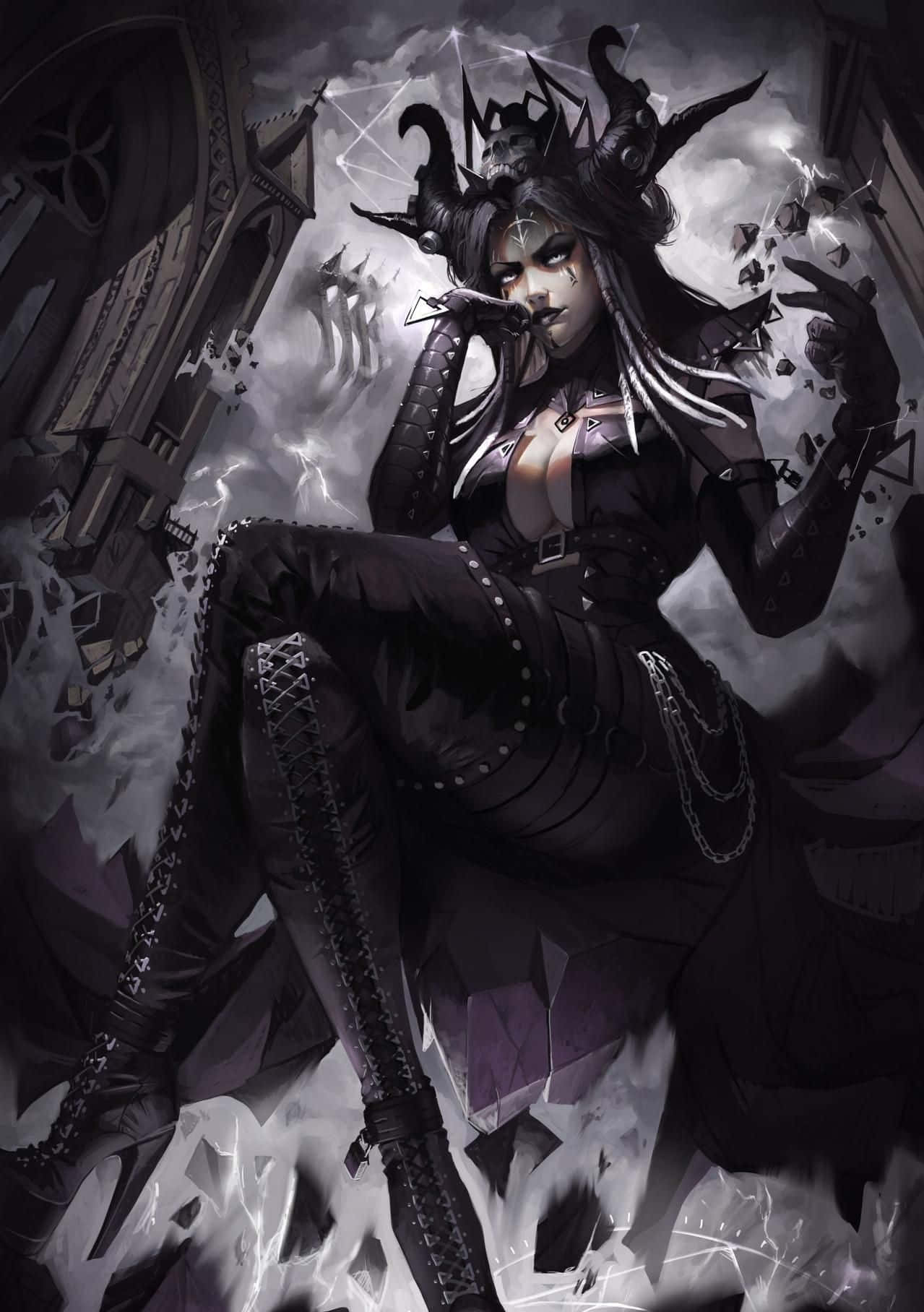 Dark Queen, horns, chains, HD Phone Wallpaper