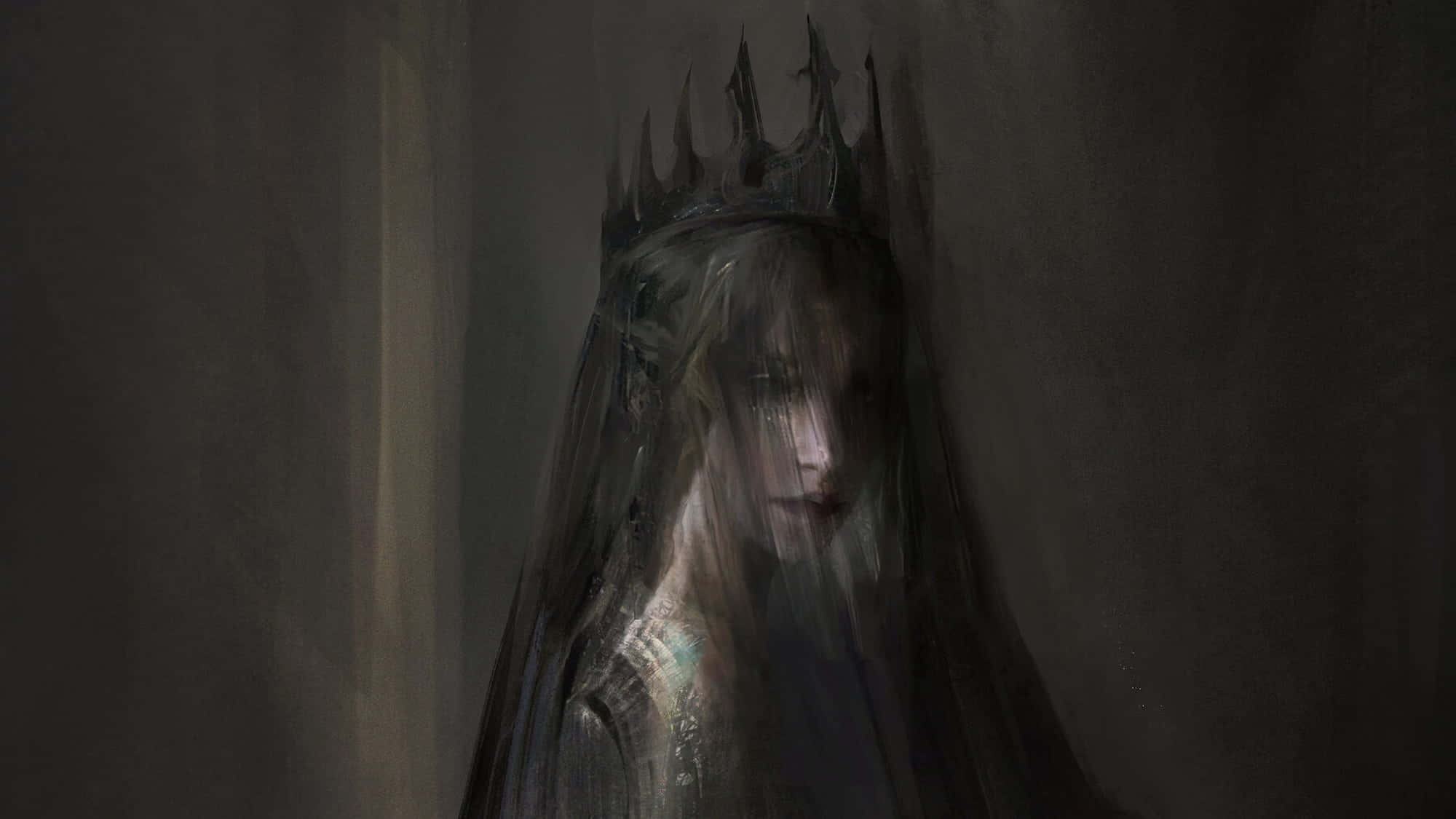 Dark Queen, pale crowned figure, long hair, Full HD Desktop Wallpaper