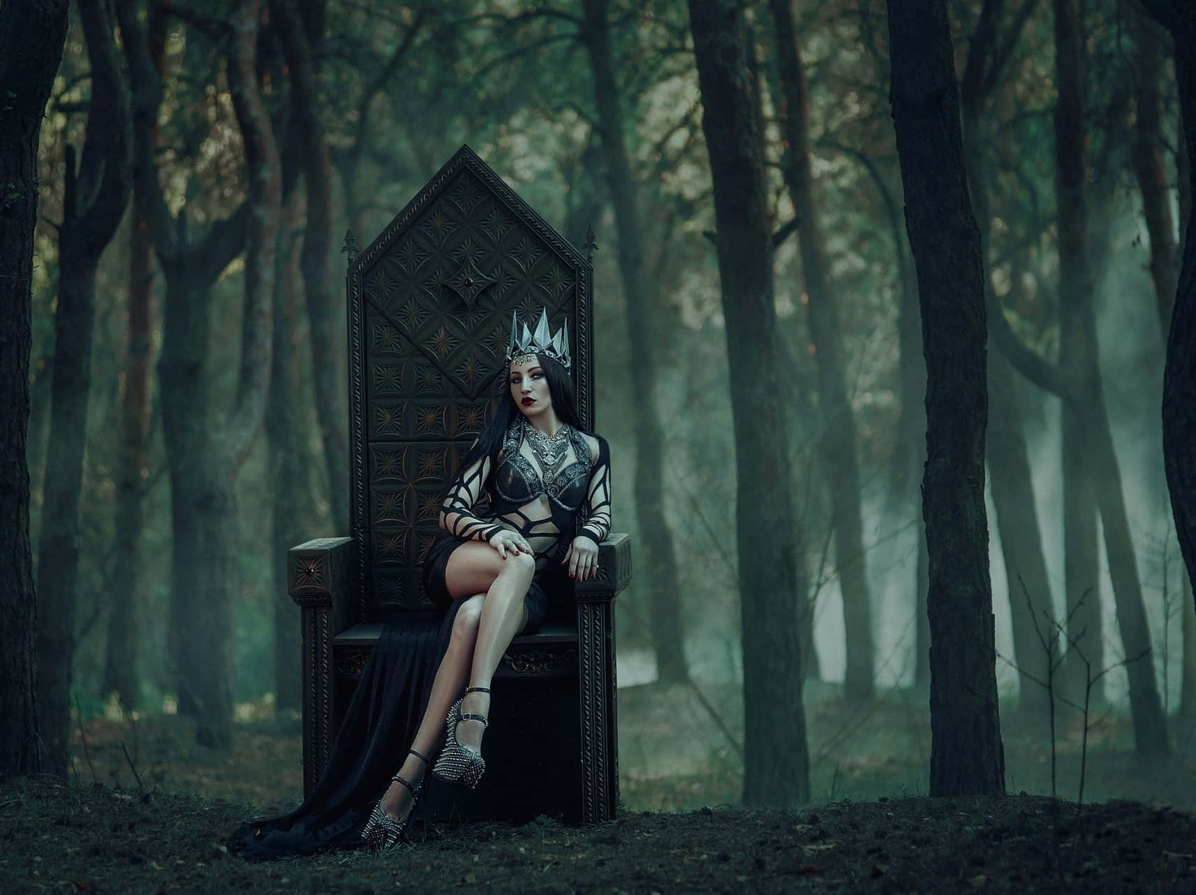 Dark Queen, black regalia, ornate throne, HD Desktop Wallpaper
