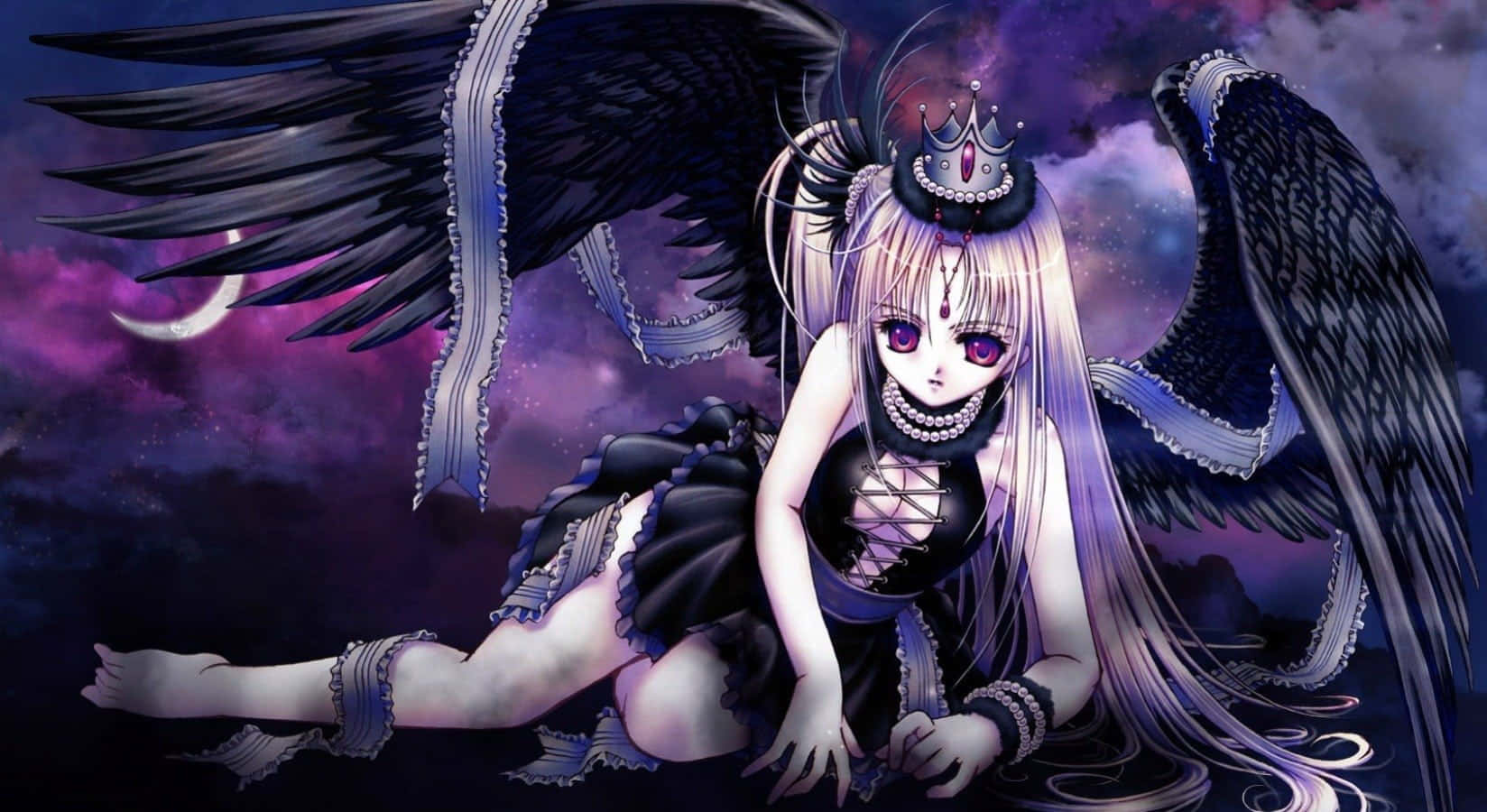 Dark Queen, cosmic purple sky, crescent moon, HD Desktop Wallpaper