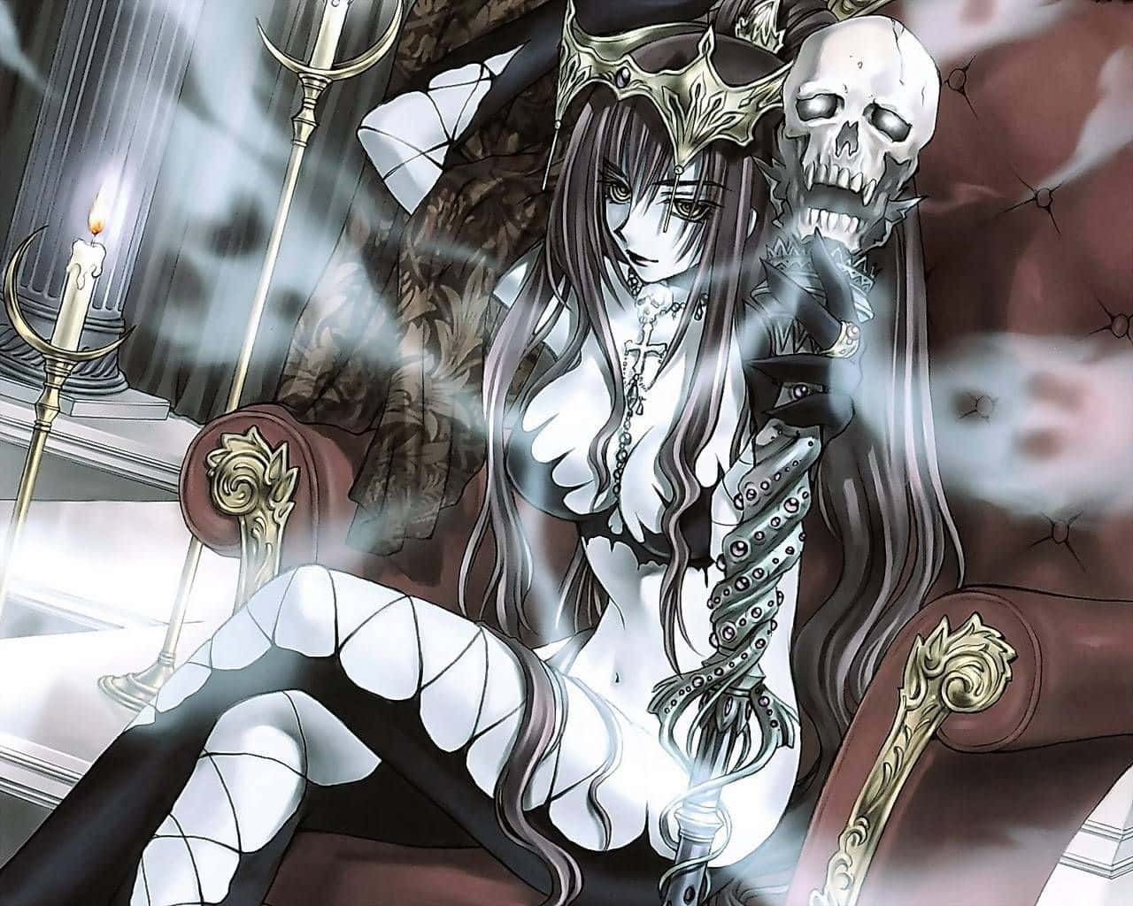 Dark Queen, skull crown, throne, HD Desktop Wallpaper
