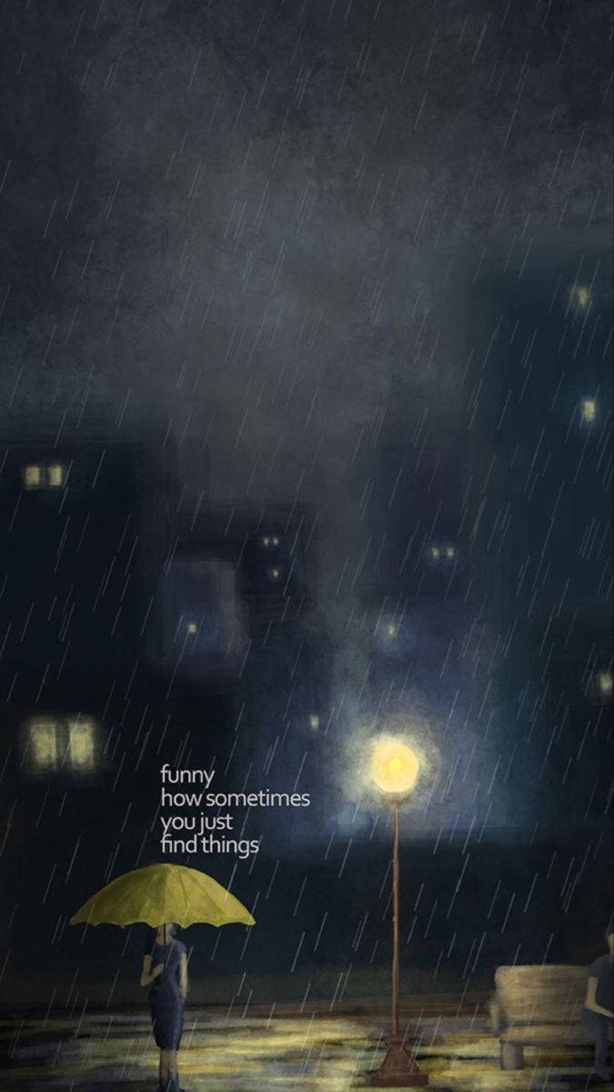 yellow umbrella, streetlamp, rainy night cityscape, SD Phone Wallpaper