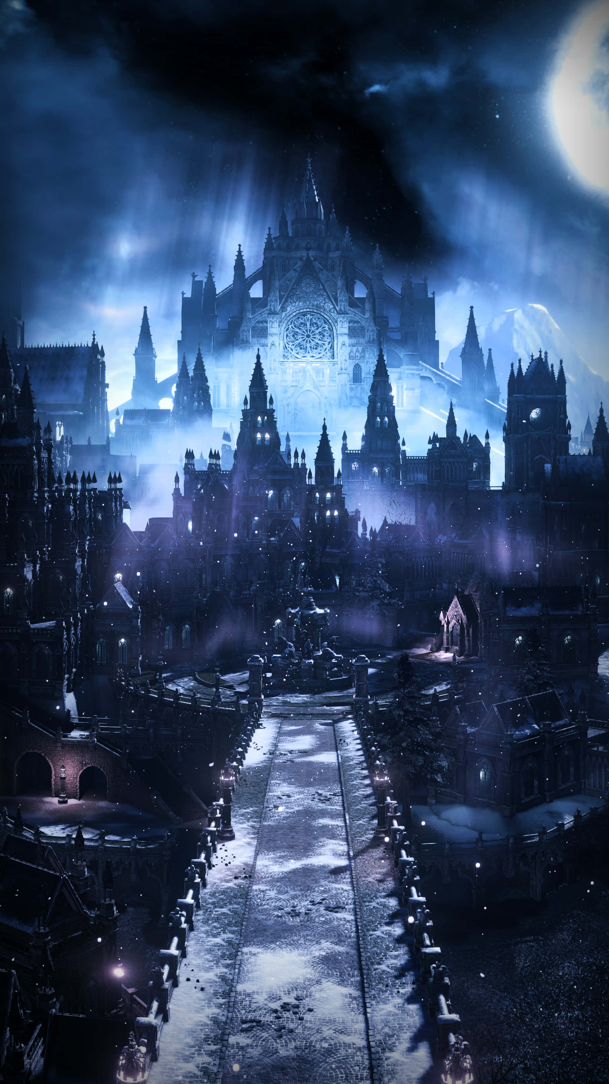Dark Realm, gothic cathedral, moonlit sky, 2K Phone Wallpaper