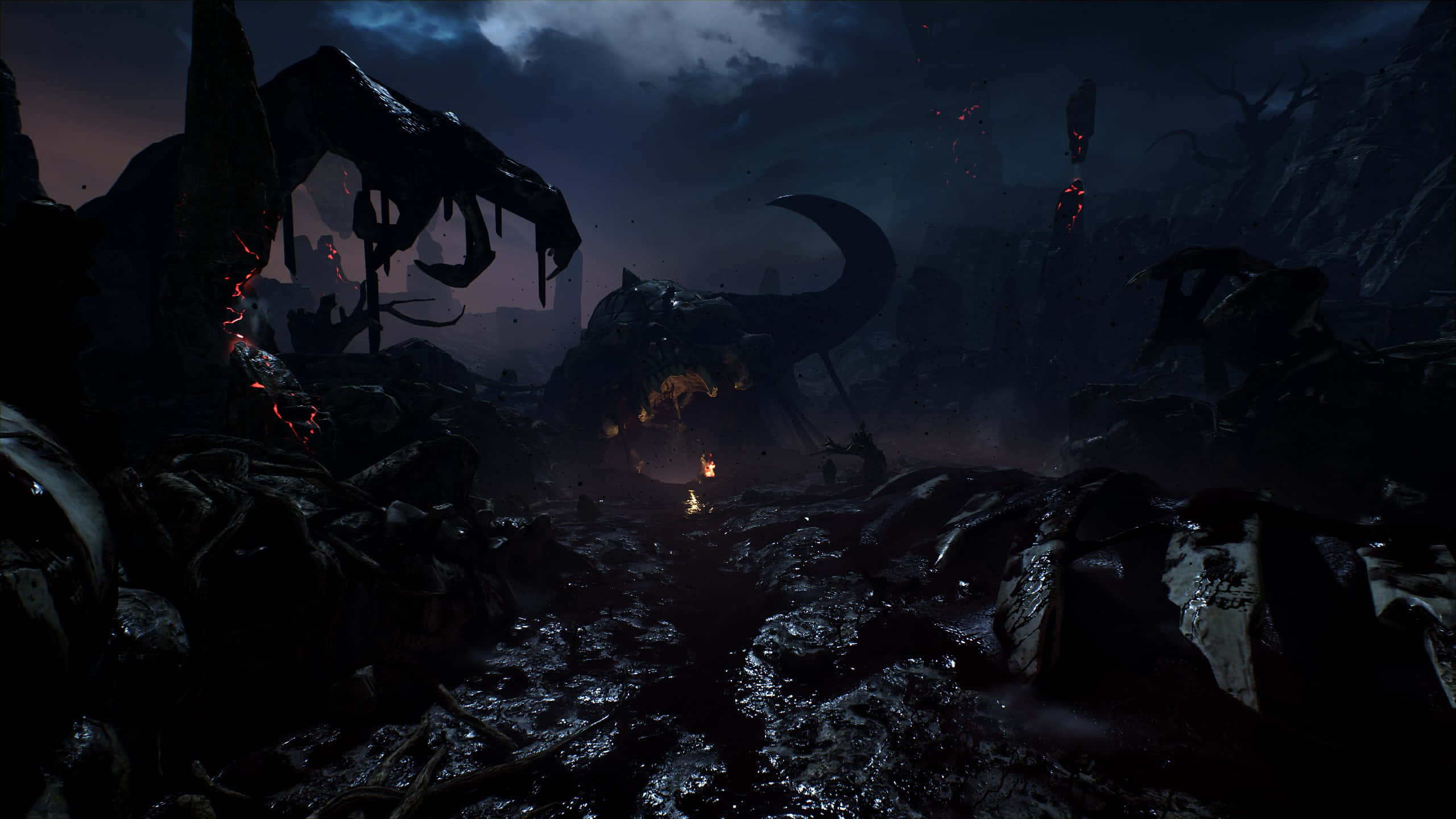 Dark Realm, dusk, monstrous skeletal creatures, 2K Desktop Wallpaper
