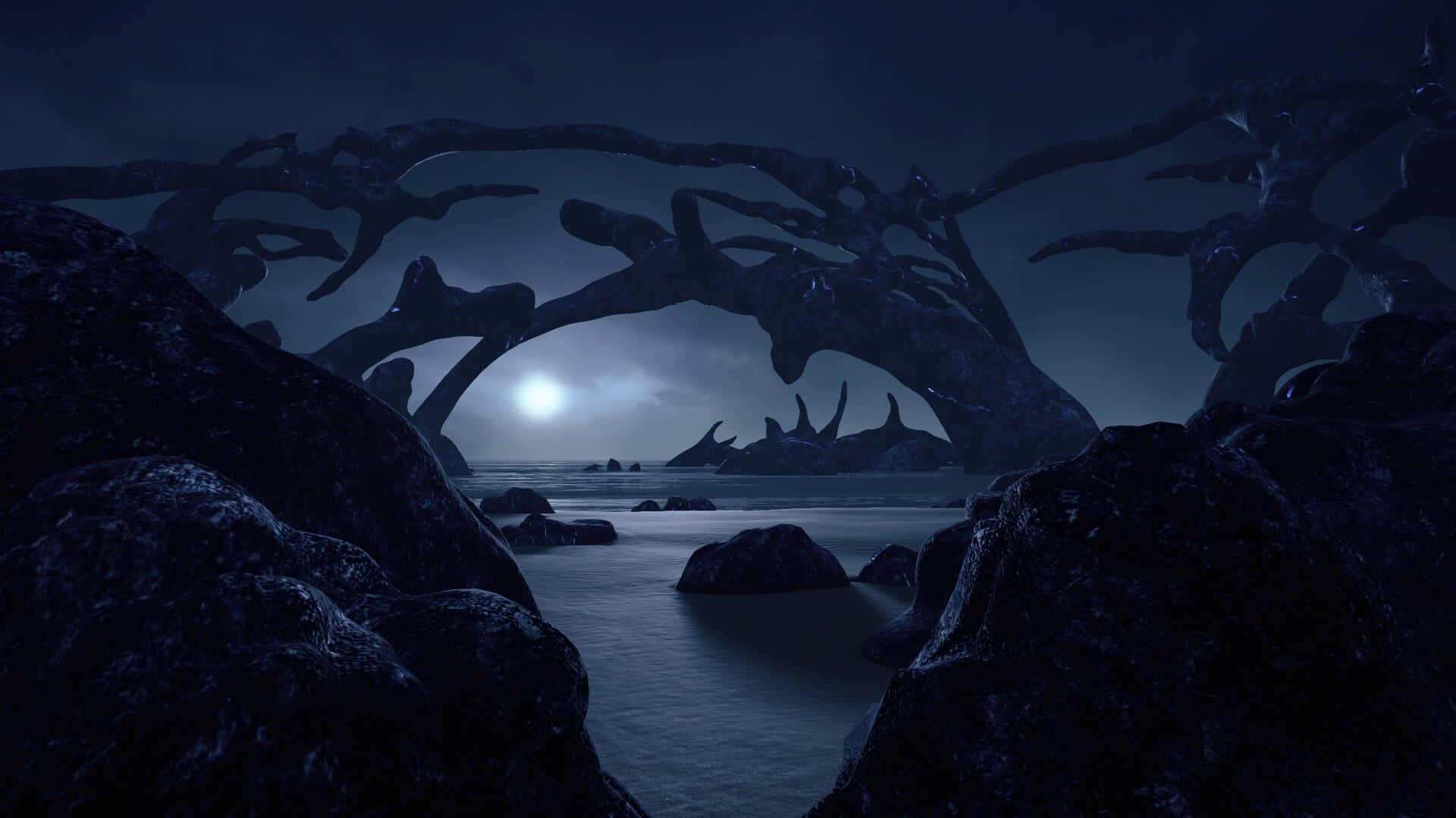 Dark Realm, moonlit sky, coastal scene, Full HD Desktop Wallpaper