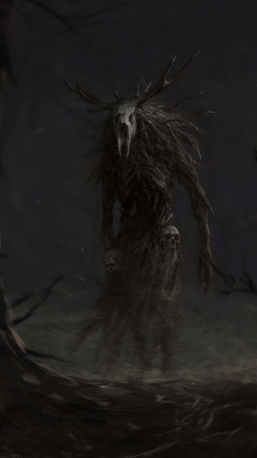 dark creature, antlers, skull face, Full HD Phone Wallpaper