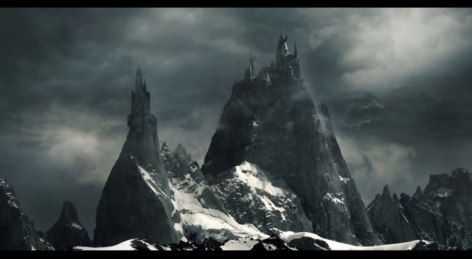 Dark Realm, castle, snow-capped mountain, HD Desktop Wallpaper